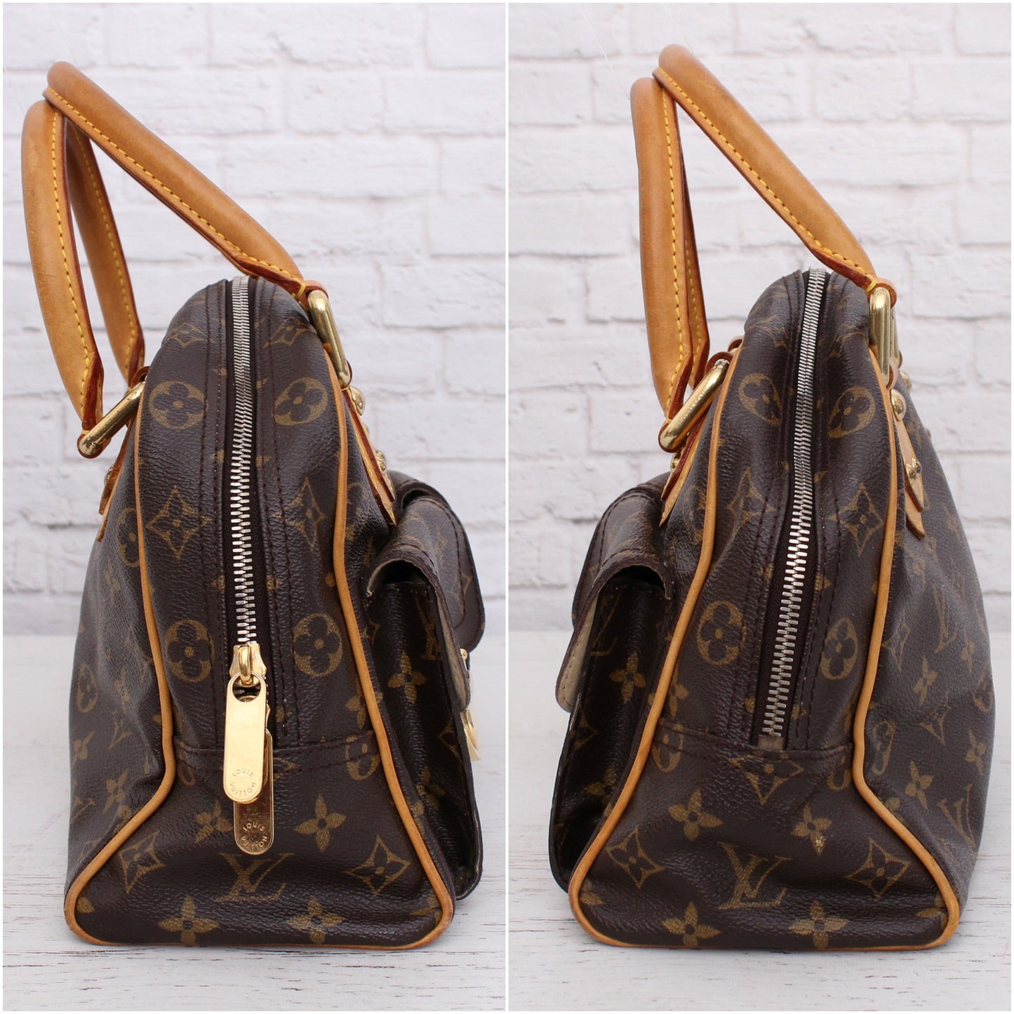 Louis Vuitton Manhattan PM Satchel Monogram Tote Handbag Brown Purse A5104