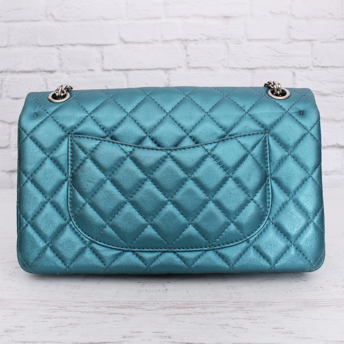 Chanel Classic Double Flap Reissue Metallic Teal Green Leather Crossbody A4713