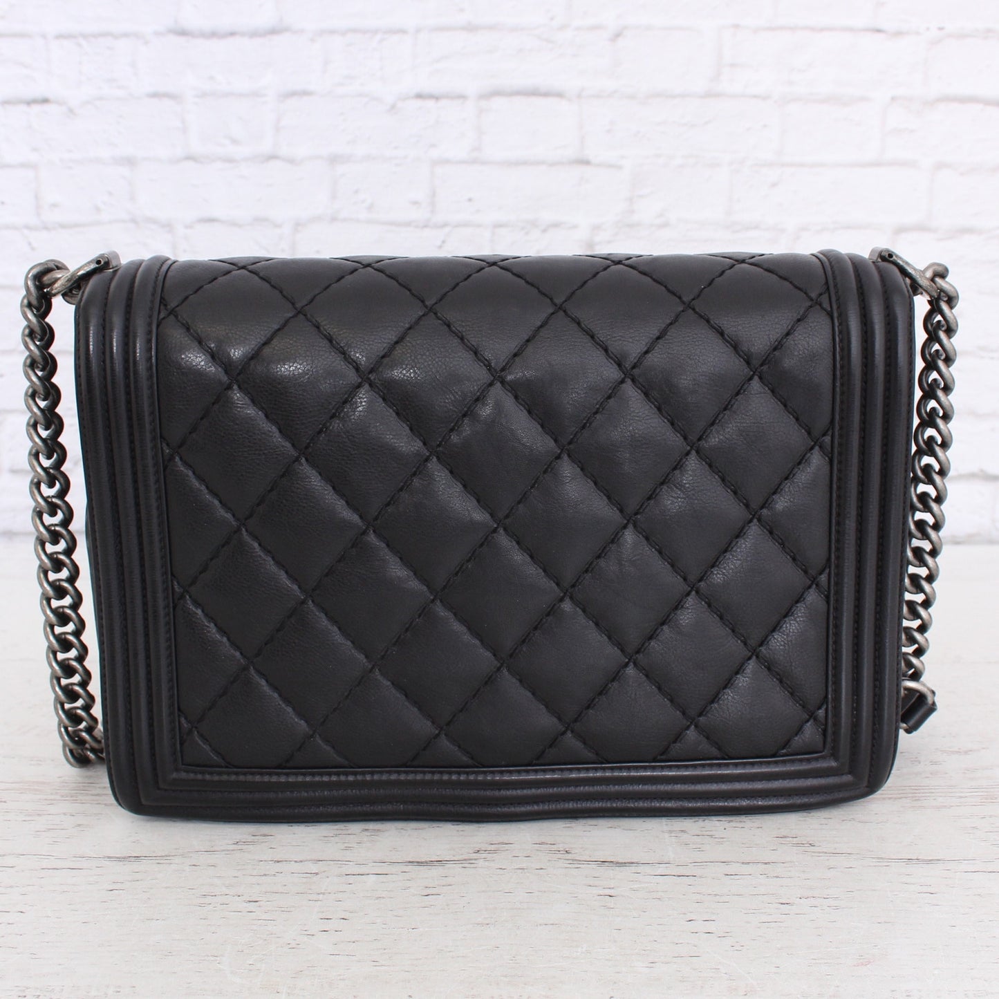 Chanel Boy Bag Quilted Lambskin Black Leather Shoulder Handbag Purse