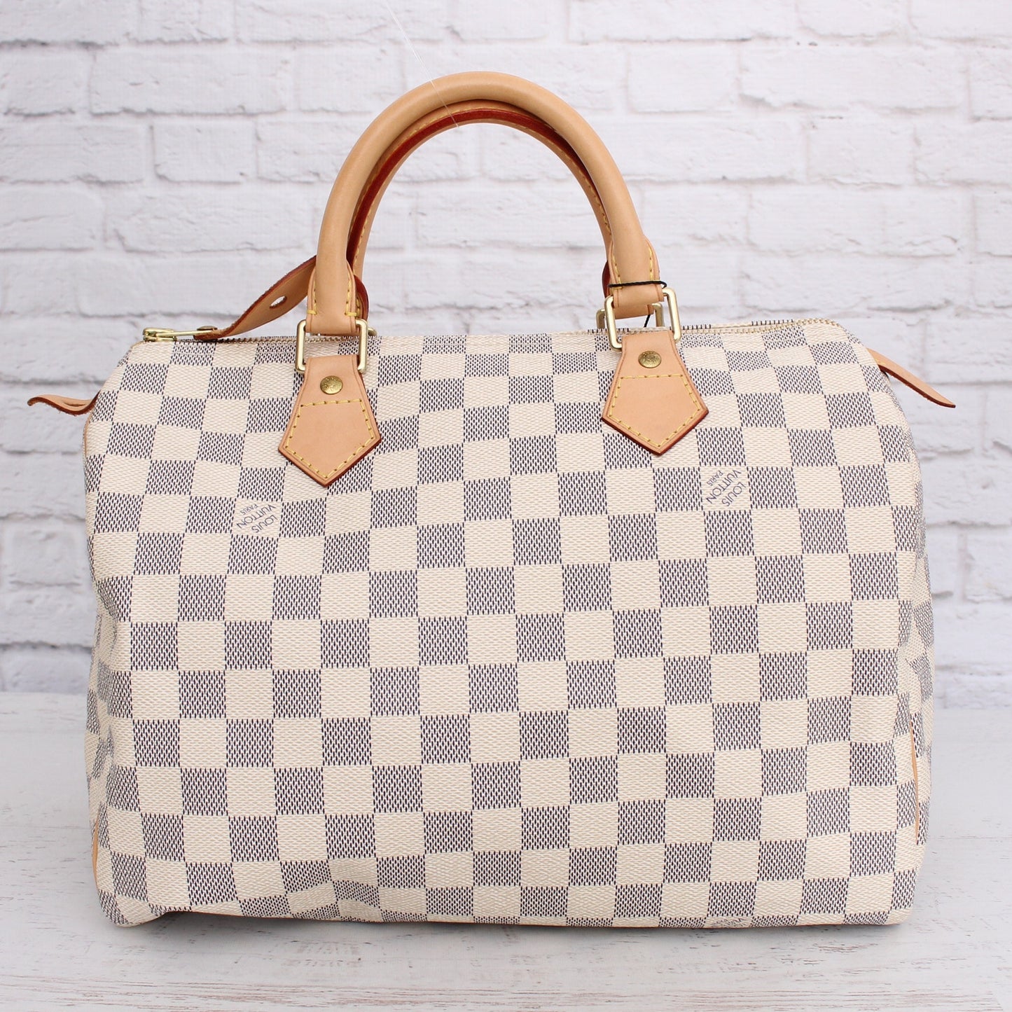 Louis Vuitton Speedy 30 Damier Azur Satchel White Boston Leather Handbag A5364
