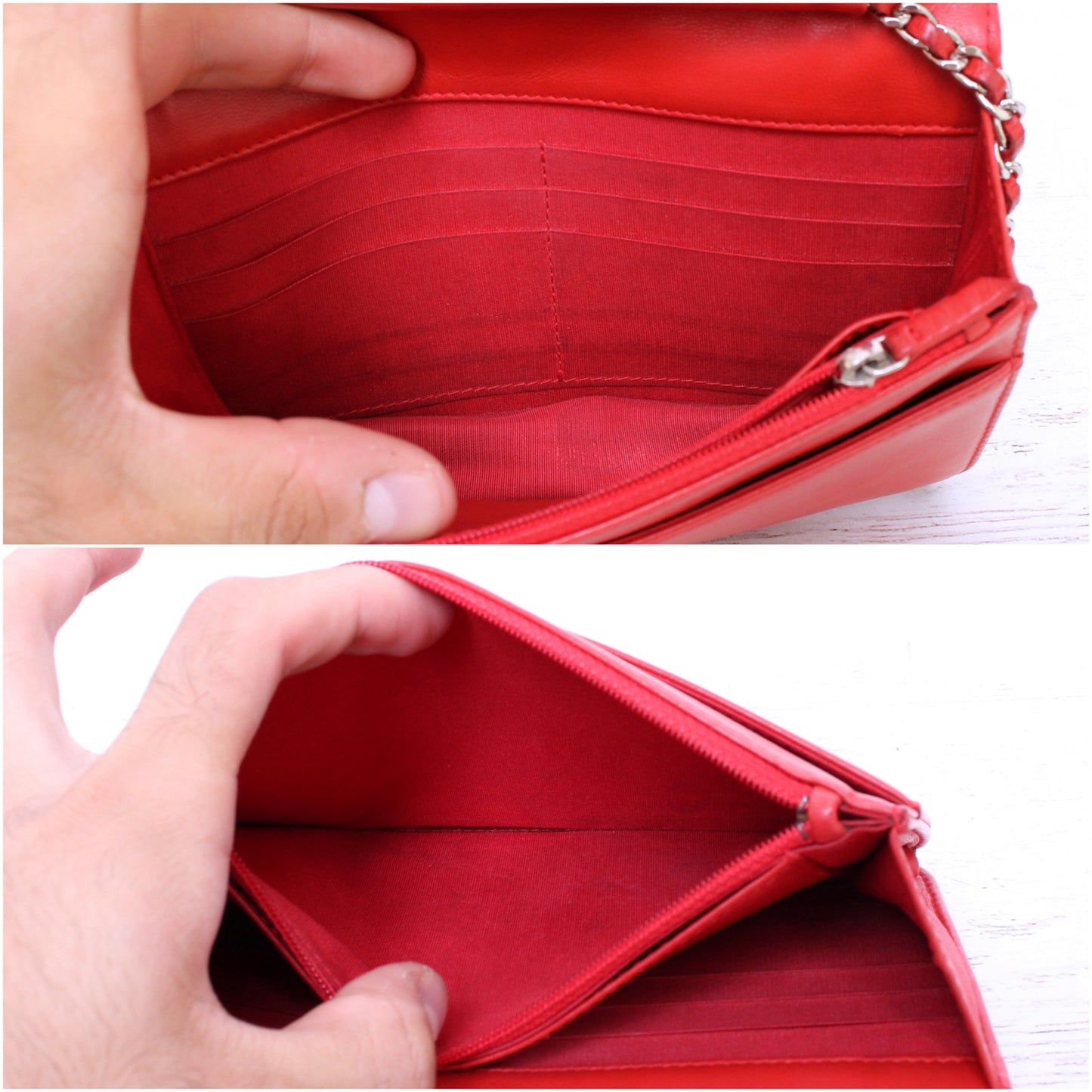 Chanel CC Full Flap Wallet on Chain Red Lambskin Leather Shoulder Handbag A4714