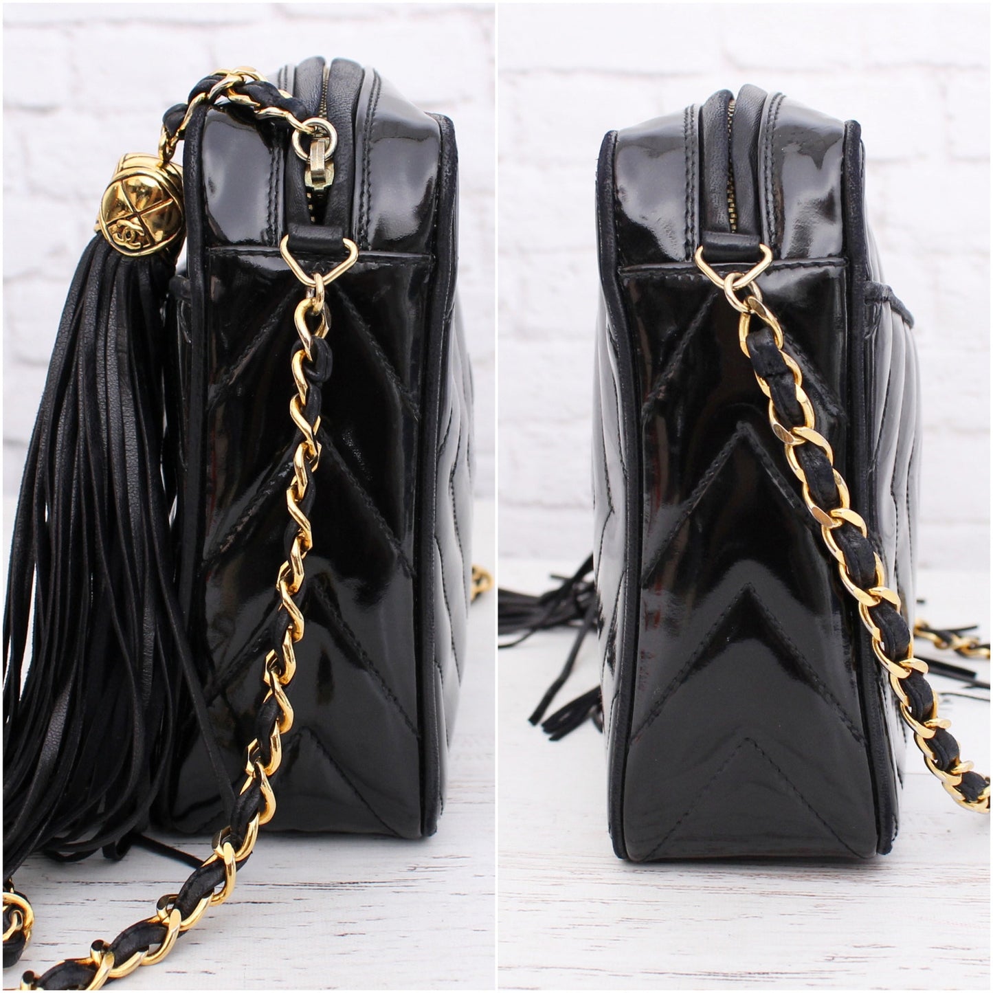 Chanel CC Black Patent Leather Camera Bag Shoulder Crossbody Purse A4959