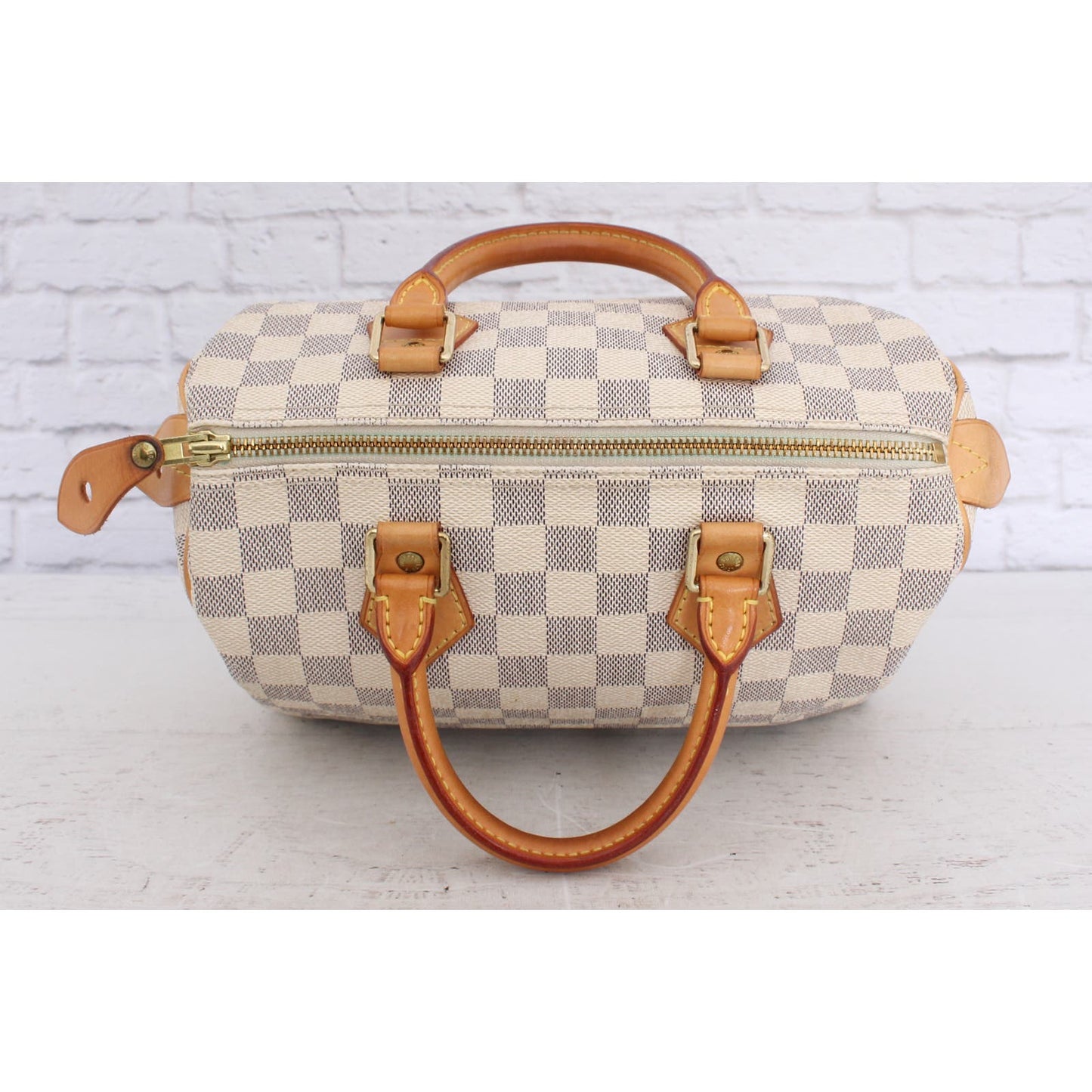 Louis Vuitton Speedy 25 Damier Azur Satchel Purse Handbag Leather Tote