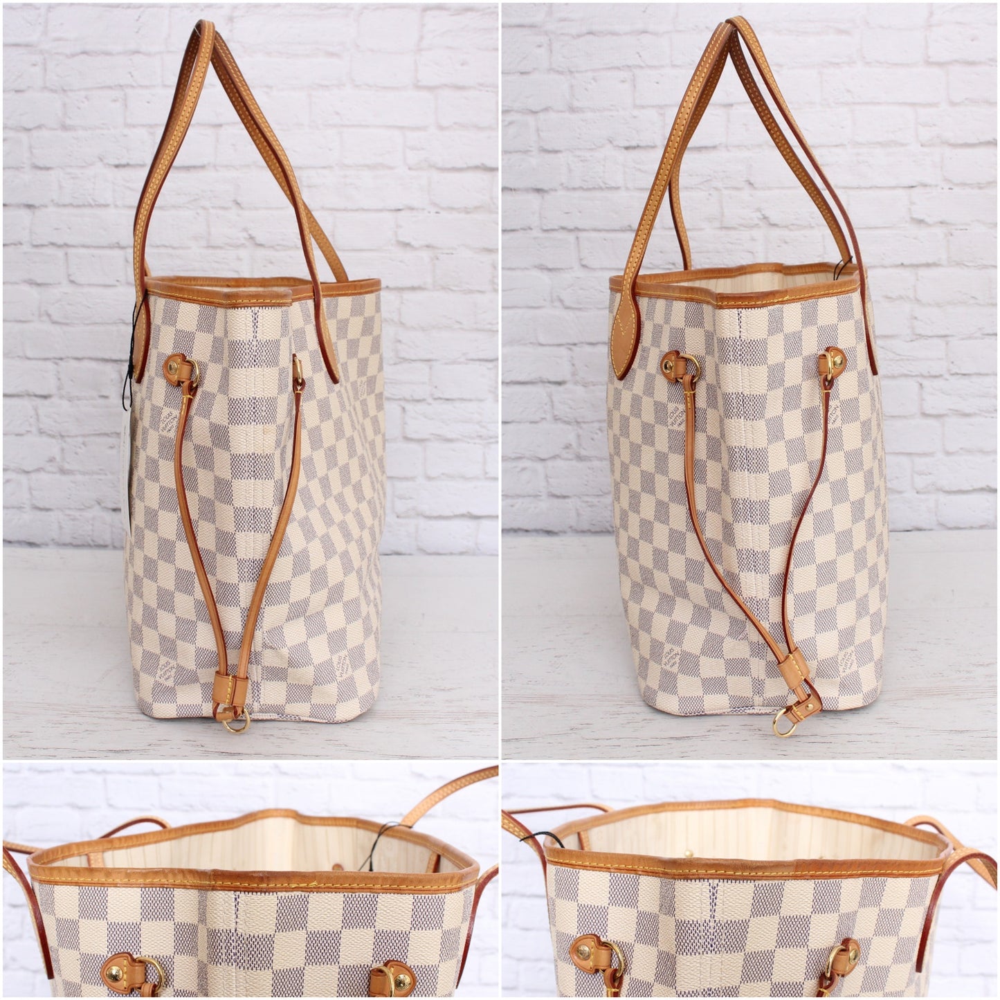 Louis Vuitton Neverfull MM Damier Azur Tote Shoulder Purse White Handbag A5147