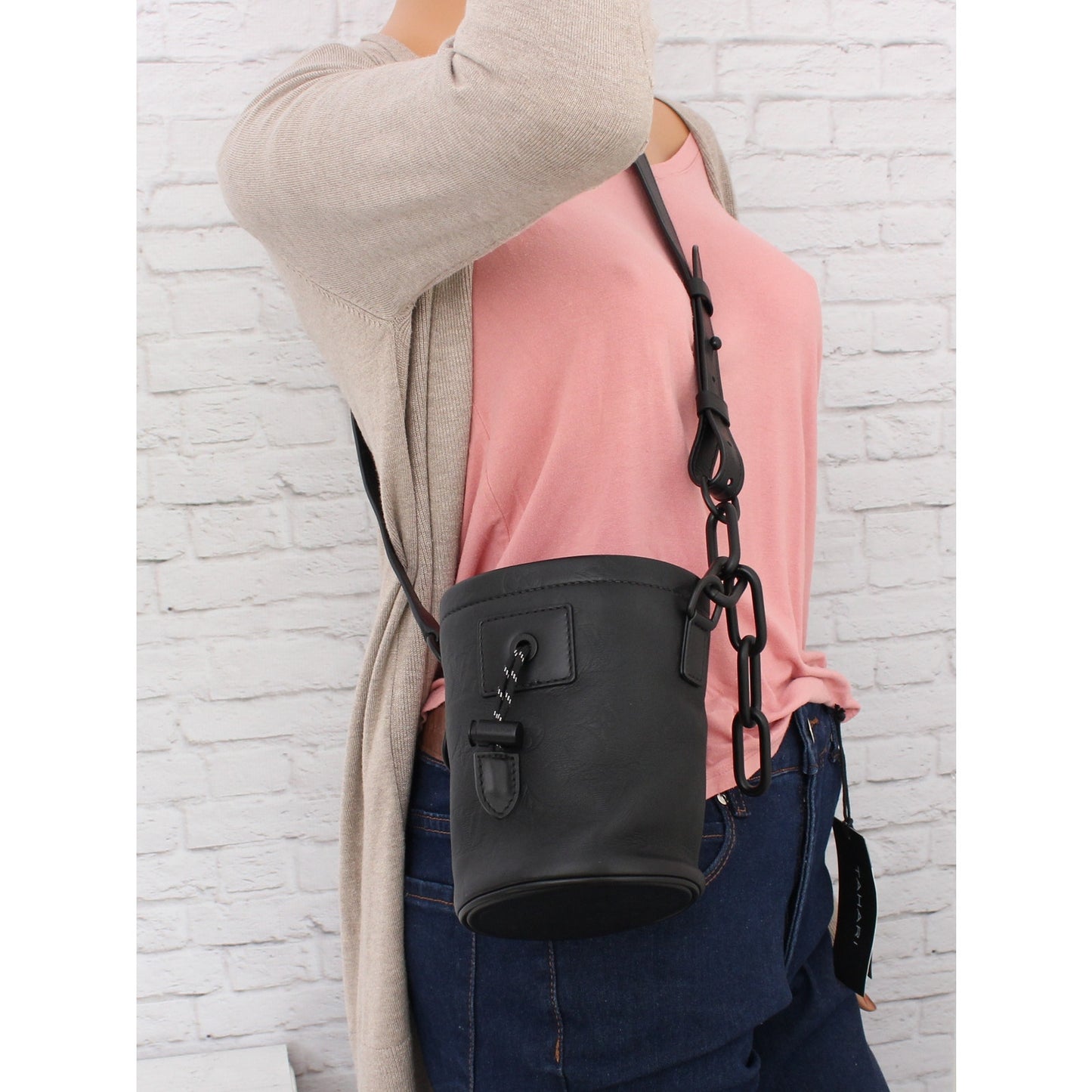 Louis Vuitton Chalk Nano Bucket Bag Monogram Shadow Leather Crossbody A4283