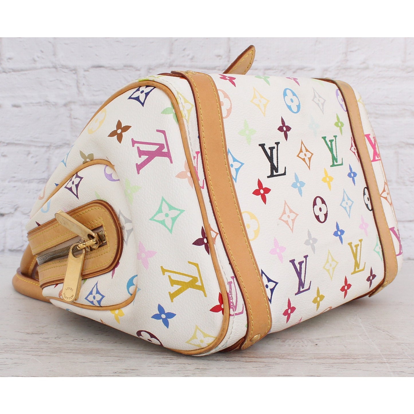 Louis Vuitton Priscilla White Multicolor Satchel Bag Tote Leather Purse