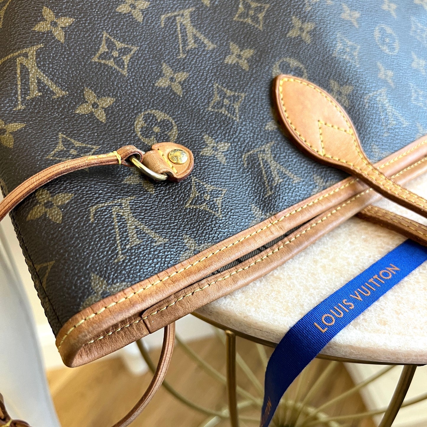 Louis Vuitton Neverfull MM Monogram Leather Tote Shoulder Purse Brown