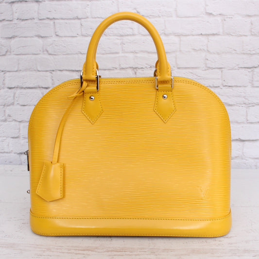 Louis Vuitton Alma PM Yellow Epi Satchel Leather Handbag Tote Purse A5470