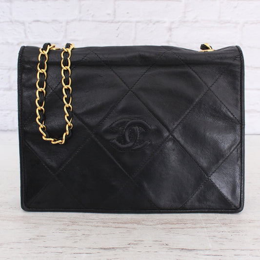 Chanel Full Flap Quilted Lambskin Black Leather Bag Shoulder Purse Zip