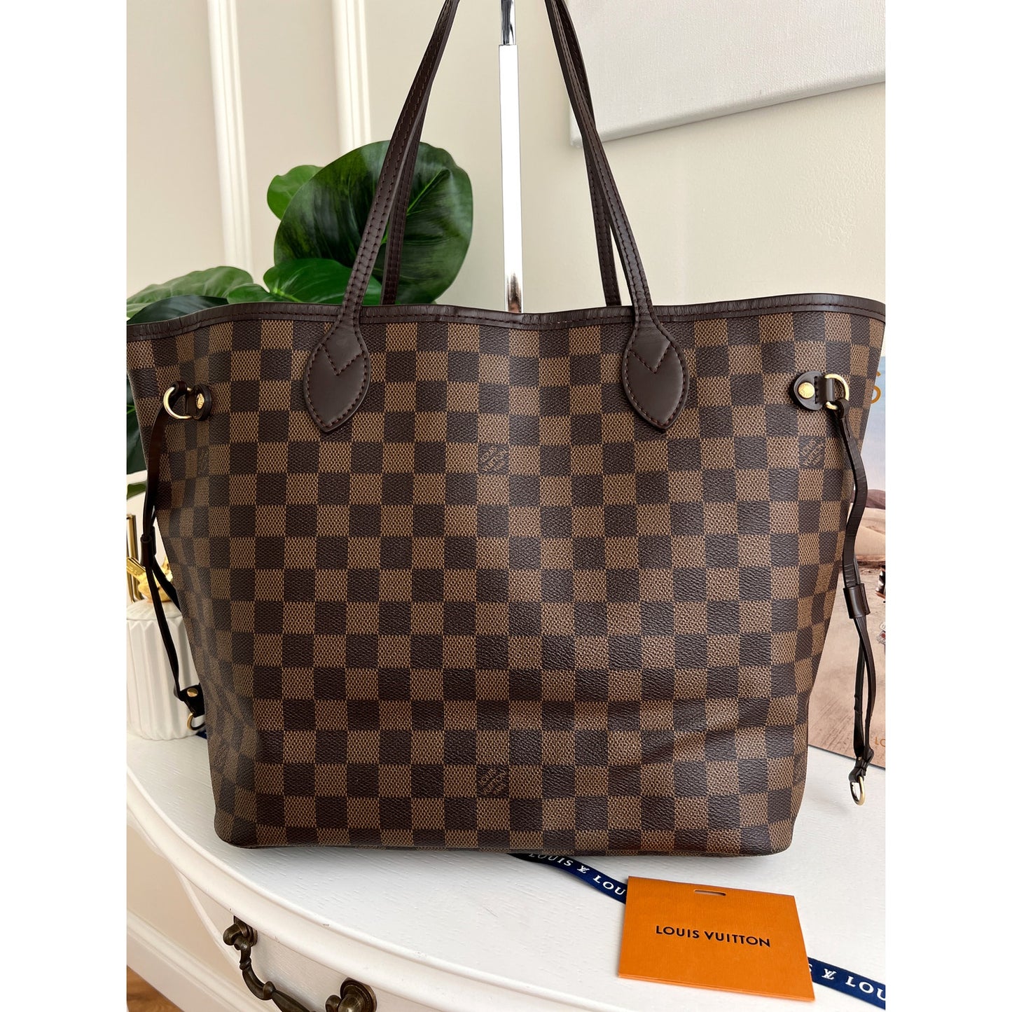 Louis Vuitton Neverfull MM Damier Ebene Leather Shoulder Bag