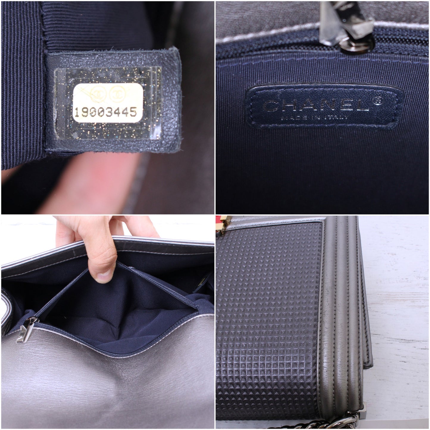 Chanel Boy Bag Cube Grey Lambskin Leather Shoulder Crossbody Purse A4572