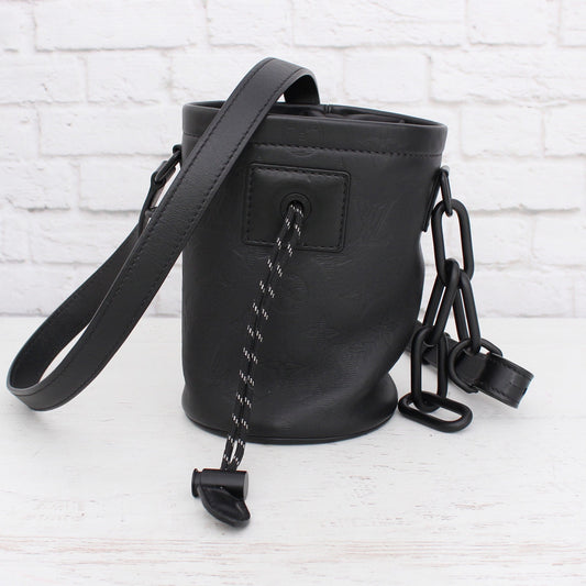 Louis Vuitton Chalk Nano Bucket Bag Monogram Shadow Leather Crossbody A4283