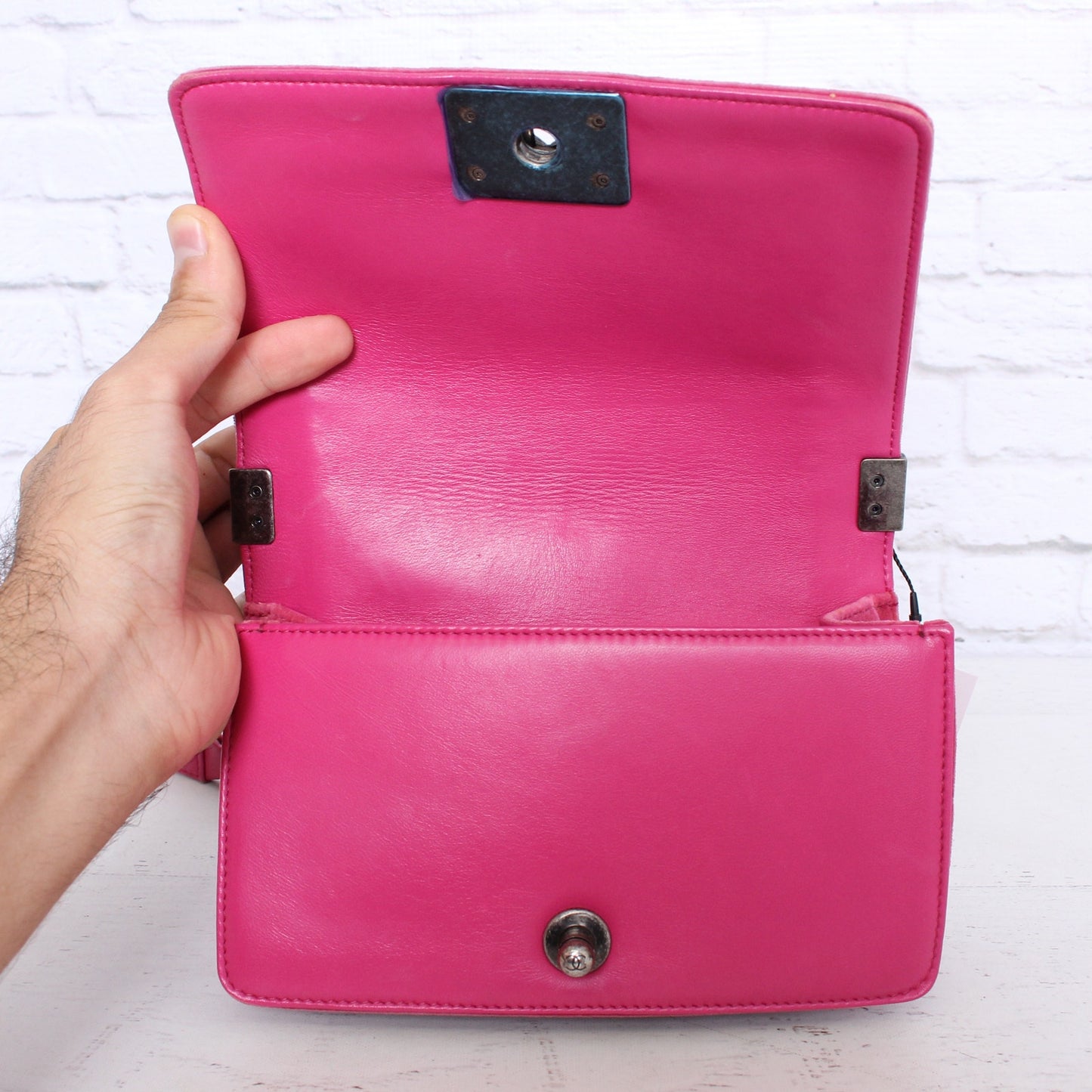 Chanel Boy Bag Pink Velour Crossbody and Shoulder Bag Purse Handbag A5365