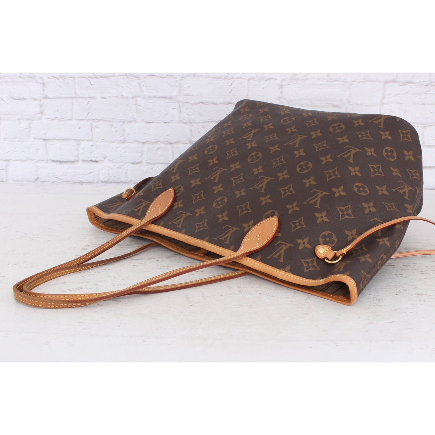 Louis Vuitton Neverfull MM Monogram Leather Tote Shoulder Purse Brown