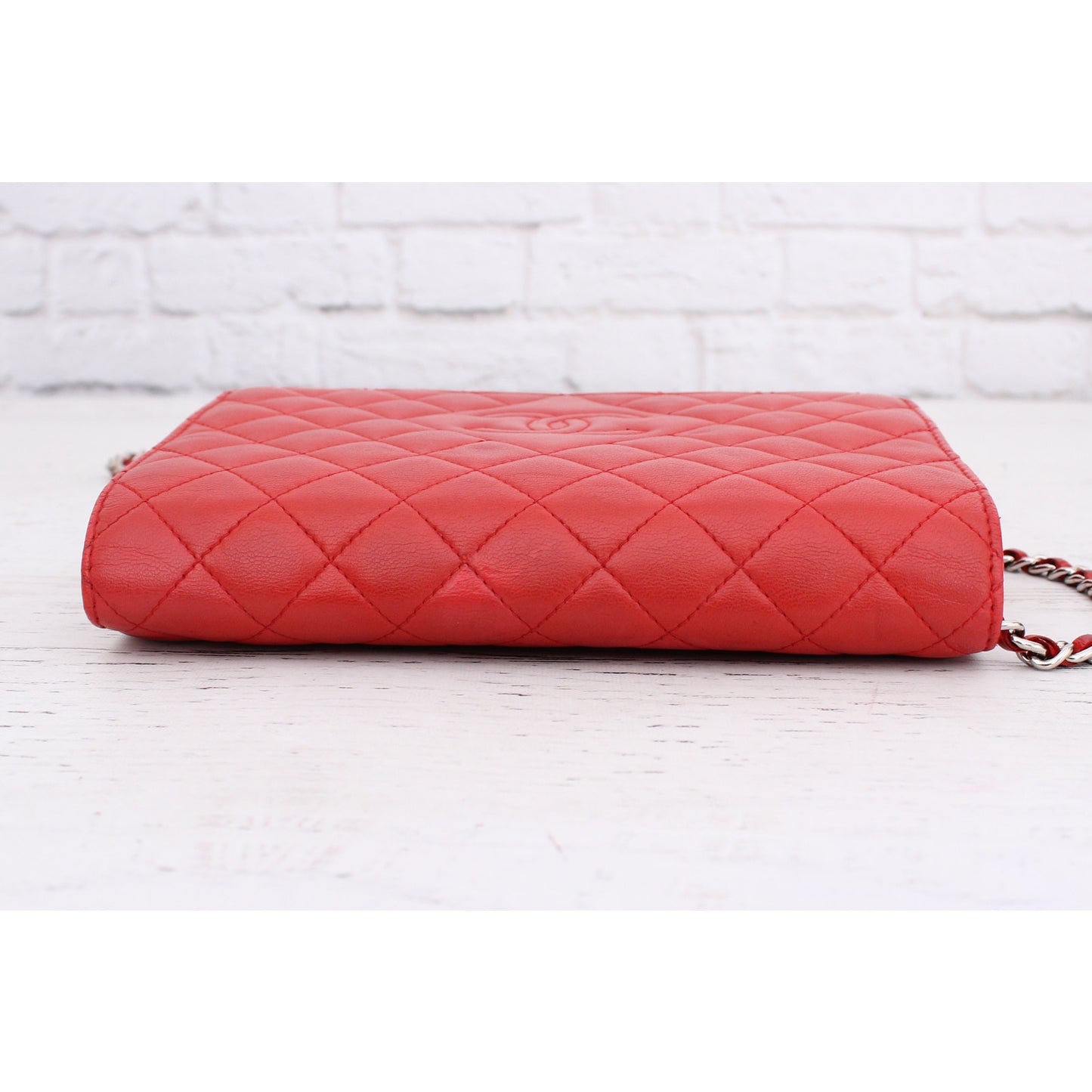 Chanel CC Full Flap Wallet on Chain Red Lambskin Leather Shoulder Handbag A4714