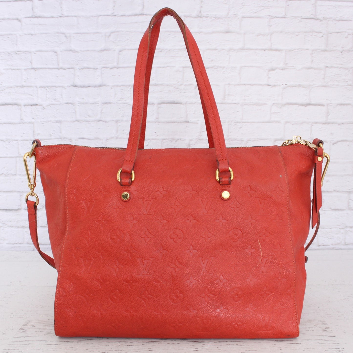 Louis Vuitton Luminuese PM Zip Tote Orange Empreinte Shoulder Bag