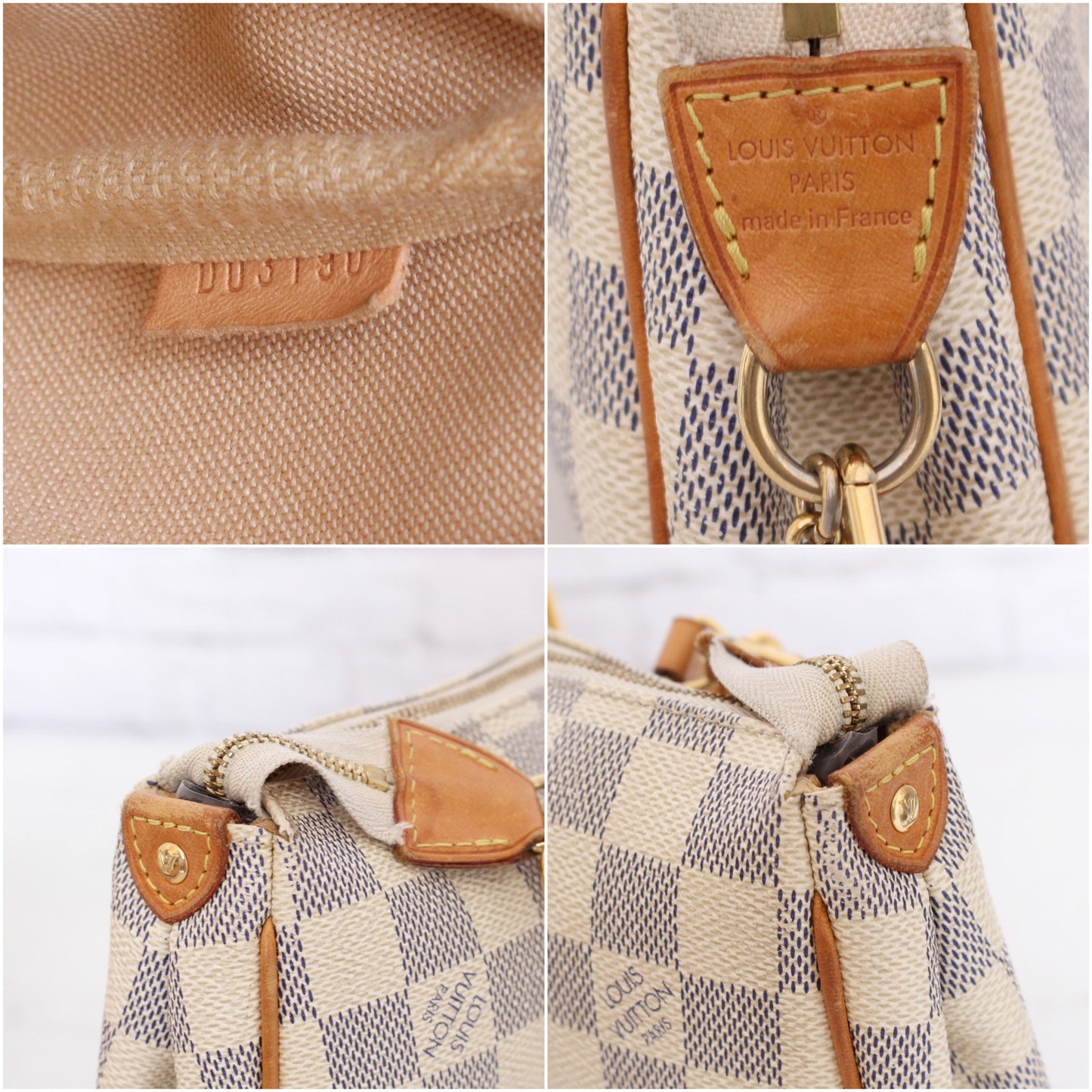 Louis Vuitton Eva Damier Azur Small Crossbody Shoulder Purse Chain Strap A4261