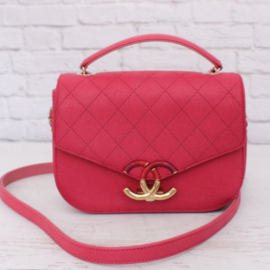 Chanel Paris-Cuba Flap Bag Magenta Caviar Leather Shoulder Crossbody Purse A4937