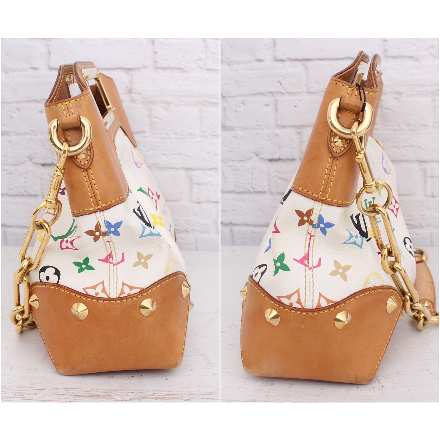Louis Vuitton Judy MM White Multicolor Shoulder White Handbag Purse A3214
