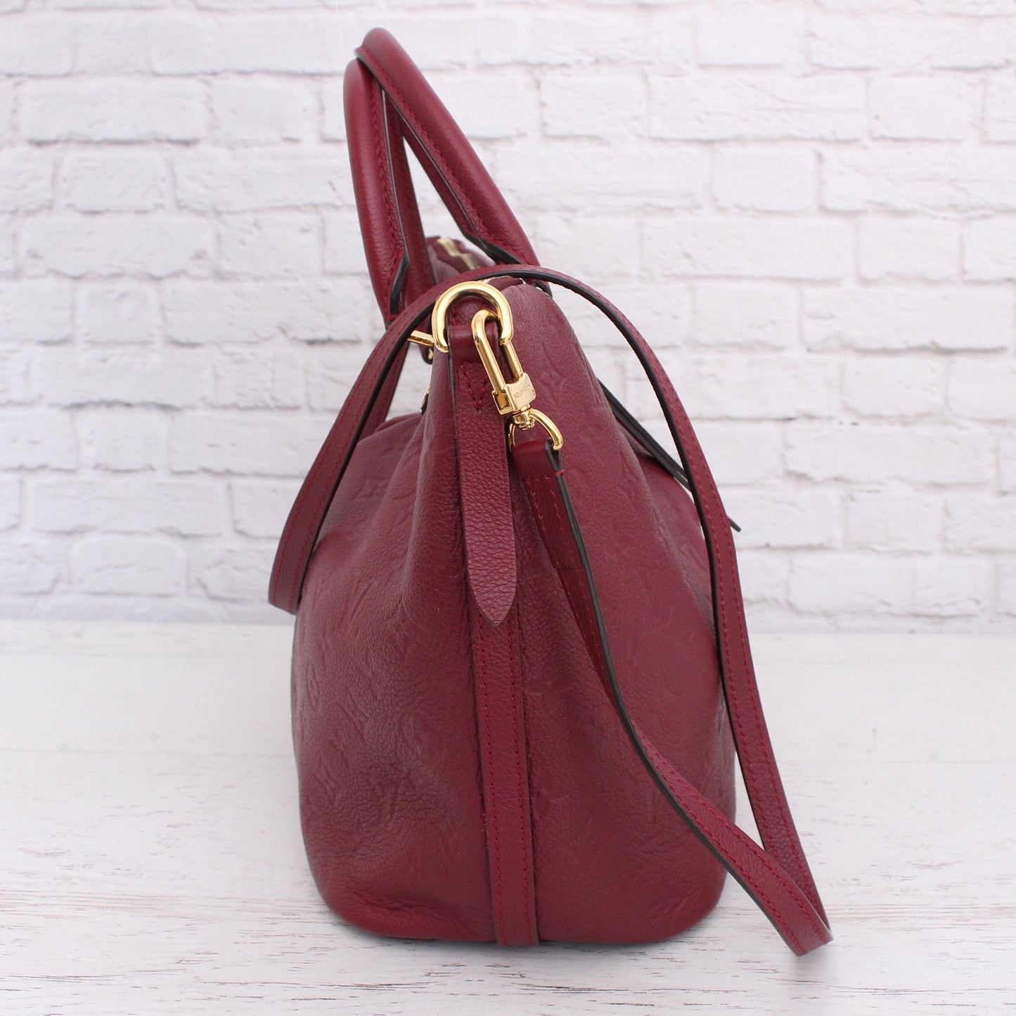 Louis Vuitton Mazarine MM Crossbody Purple Empreinte Satchel Handbag Purse A3689