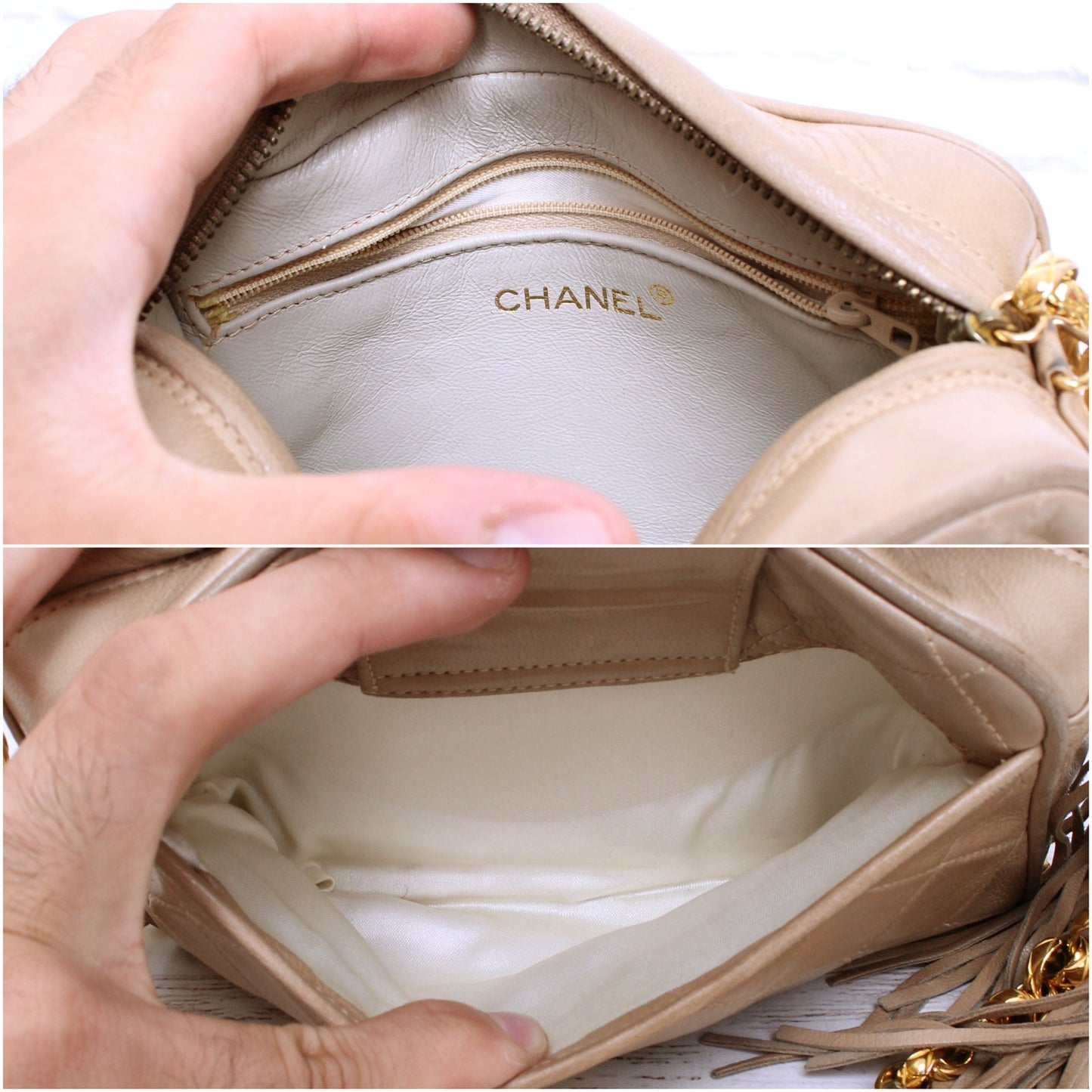 Chanel CC Camera Bag Beige Lambskin Leather Shoulder Crossbody Handbag A4790