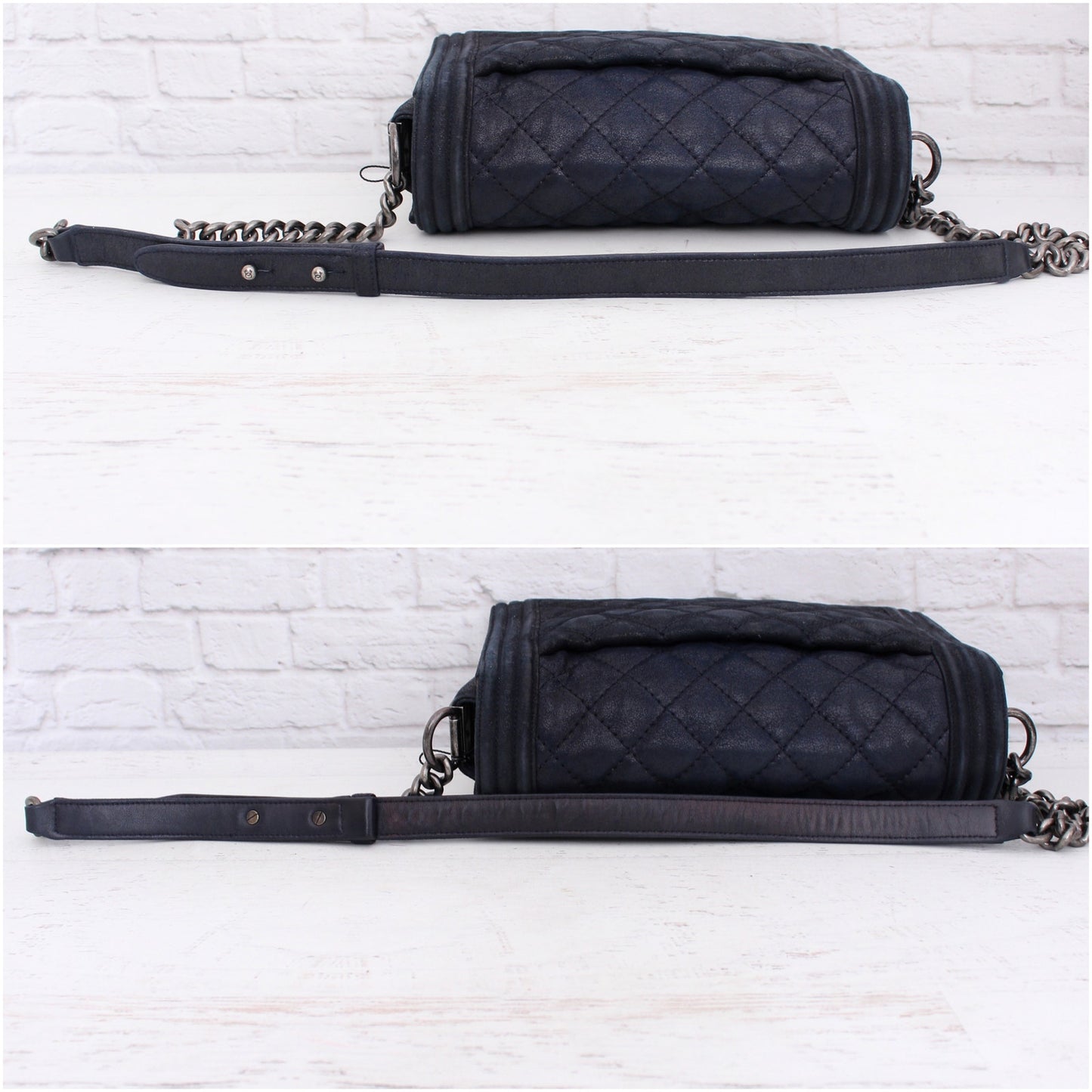 Chanel Boy Bag Navy Calfskin Leather Shoulder Crossbody Handbag Purse A4574