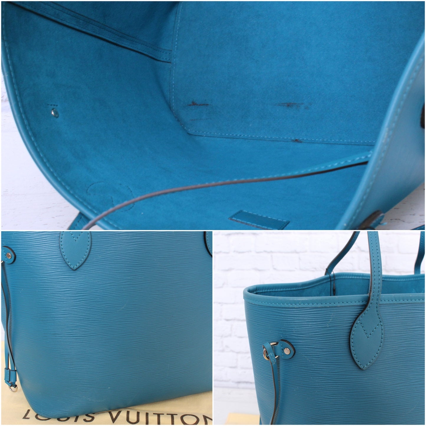 Louis Vuitton Neverfull MM Cyan Epi Tote Blue Leather Shoulder Handbag A4712