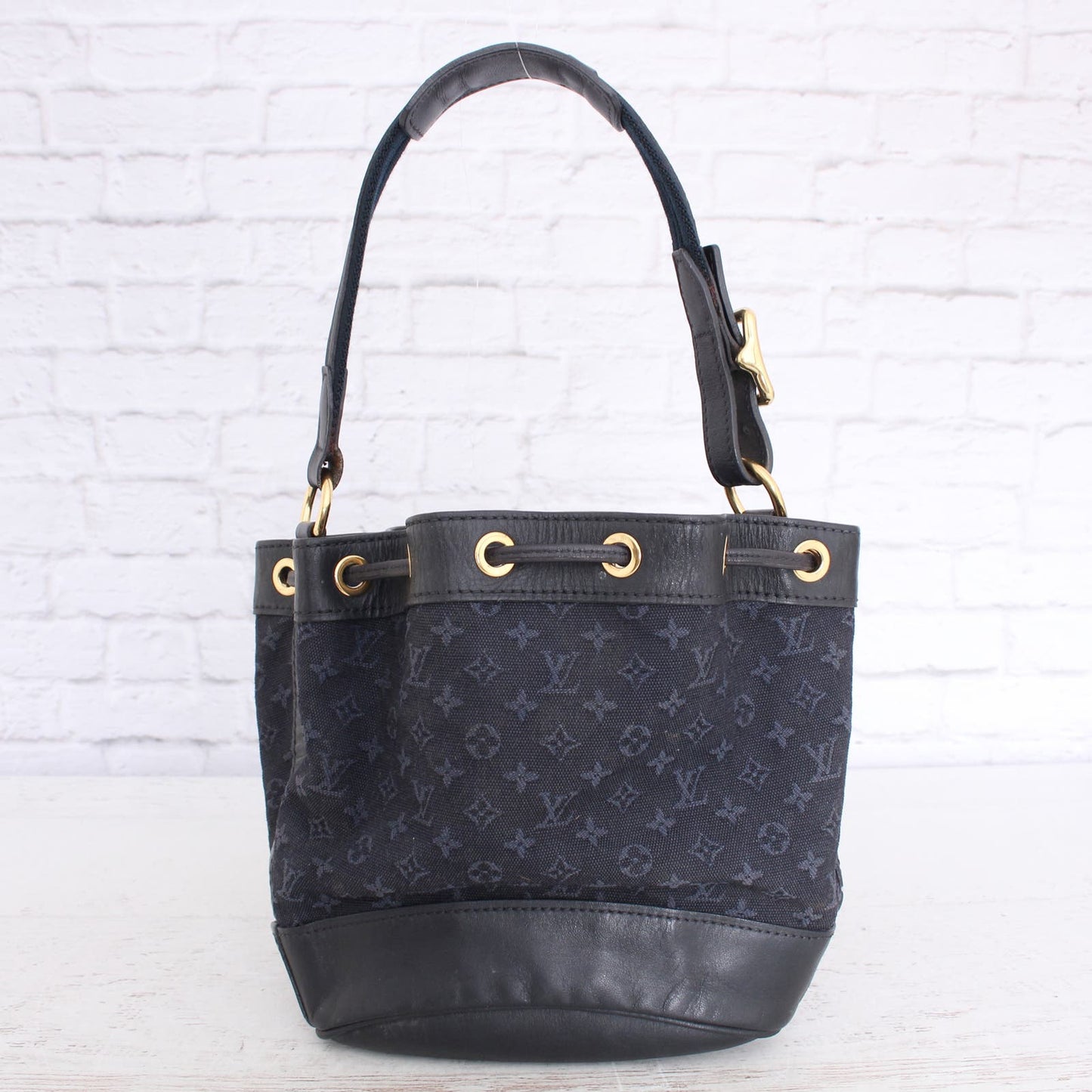 Louis Vuitton Mini Lin Noelie Blue Monogram Shoulder Bucket Tote Purse