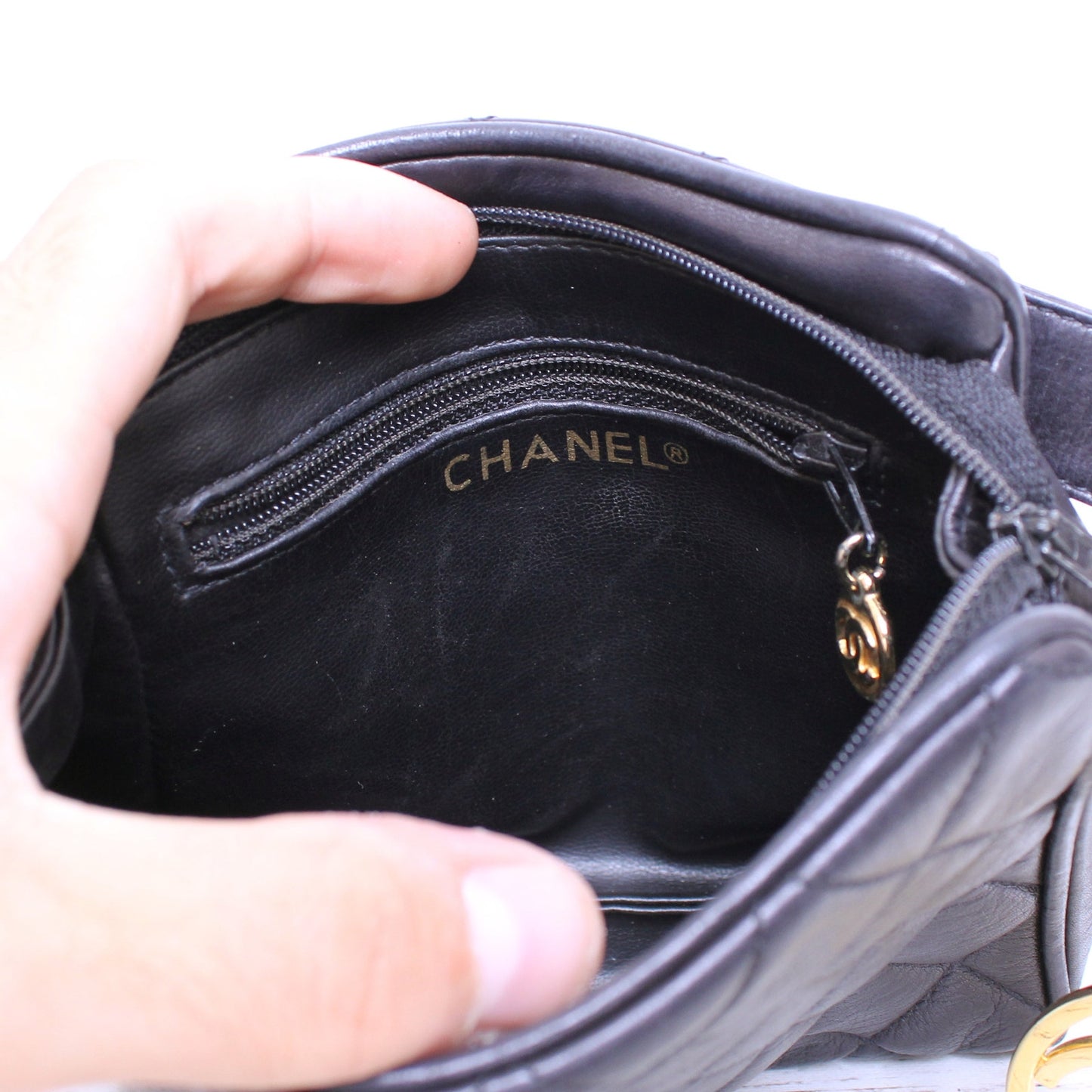 Chanel Mini Waist Clutch Black Lambskin Leather Purse A4847