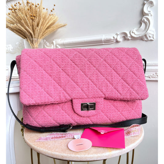 Authentic Chanel Reissue Tweed Pink Crossbody Timeless Maxi Bag B0807