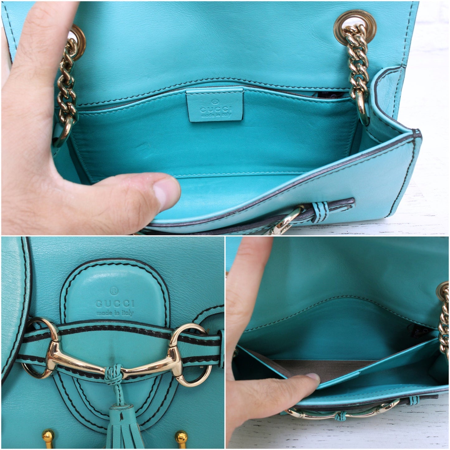 Gucci Emily Turquoise Calfskin Leather Crossbody and Shoulder Purse A4979