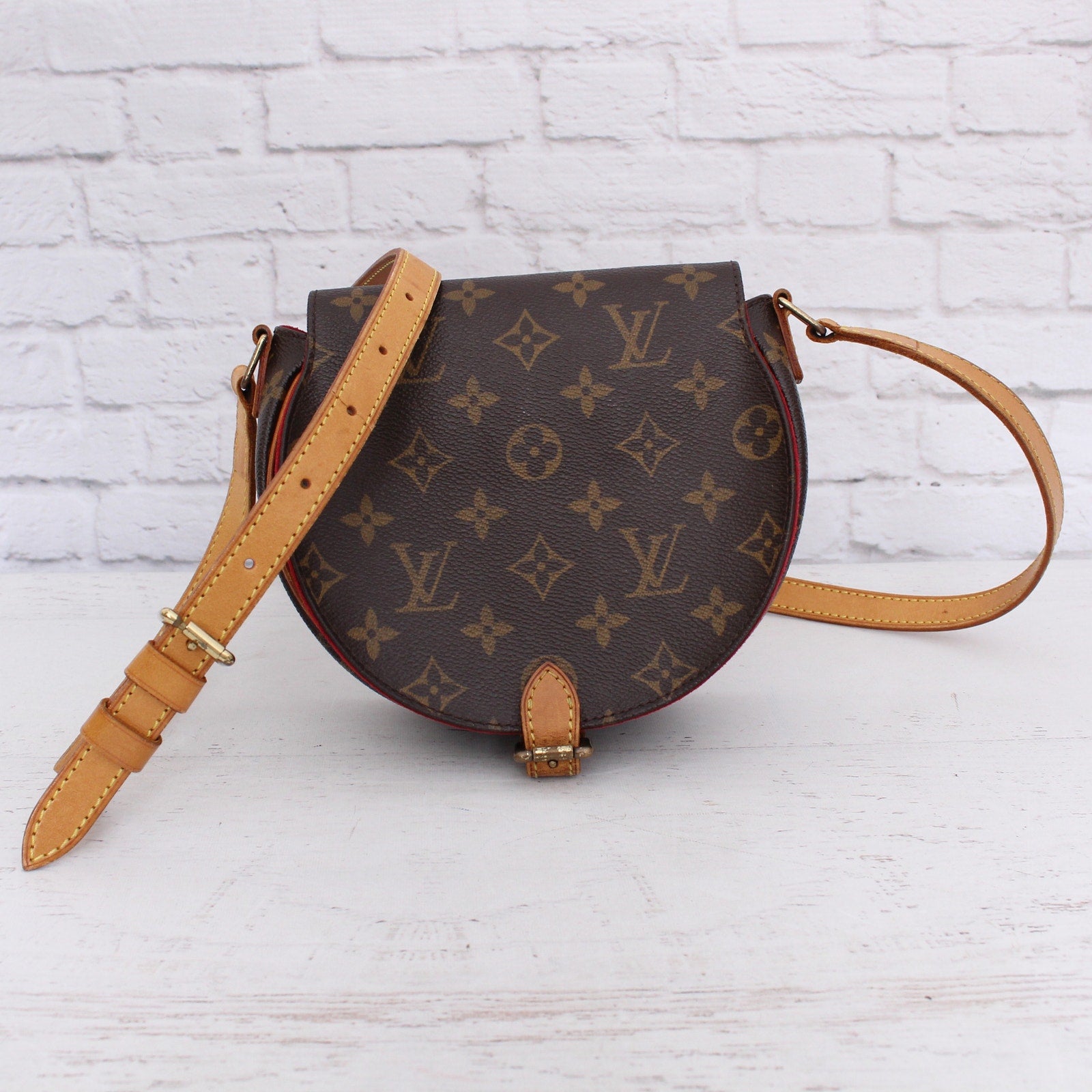 Louis Vuitton Tambourine Monogram Crossbody Shoulder Handbag Brown Leather A5650