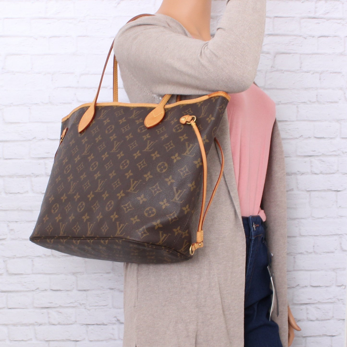 Louis Vuitton Neverfull MM Monogram Leather Tote Shoulder Purse Brown