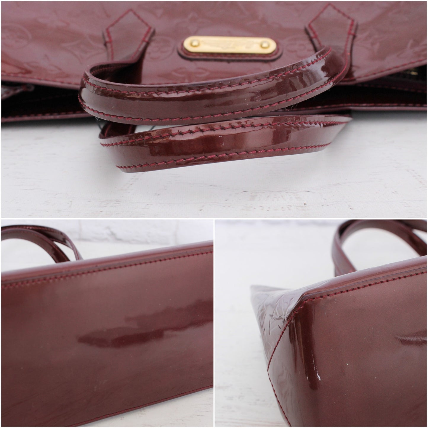 Louis Vuitton Wilshire PM Amarante Vernis Satchel Purse Handbag Pocket A5099