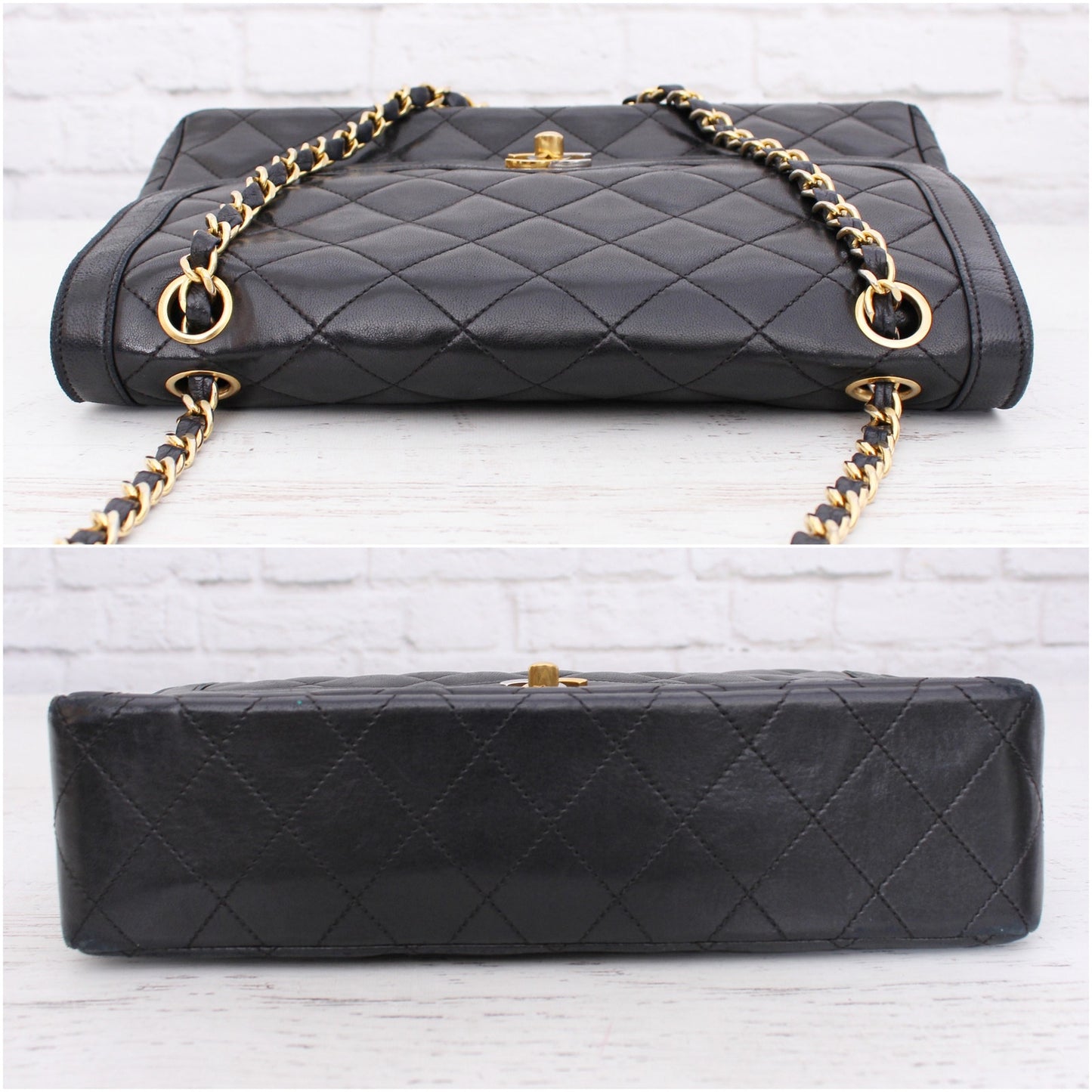 Chanel Paris Limited Two Tone Double Flap Black Lambskin Leather Shoulder A5106