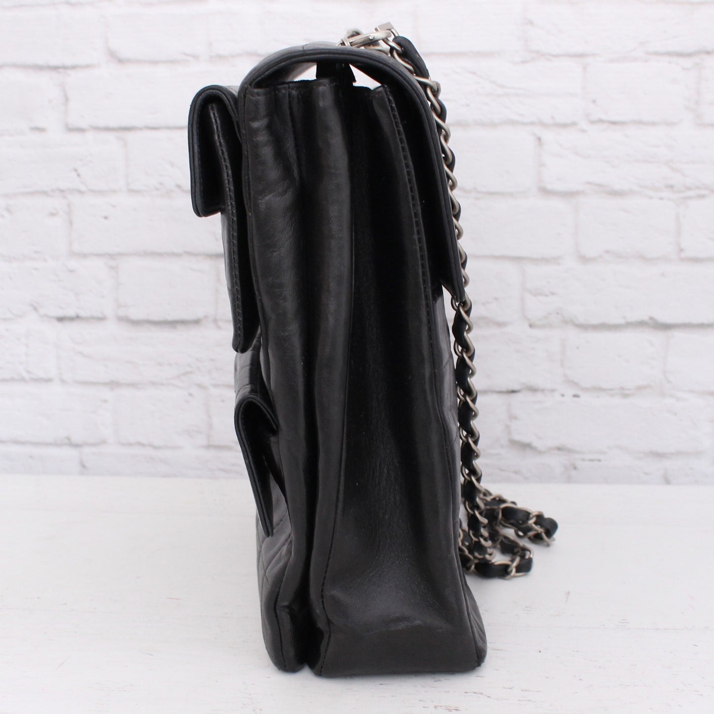 Chanel Chocolate Bar Multi Pocket Black Lambskin Leather Crossbody Purse A2904