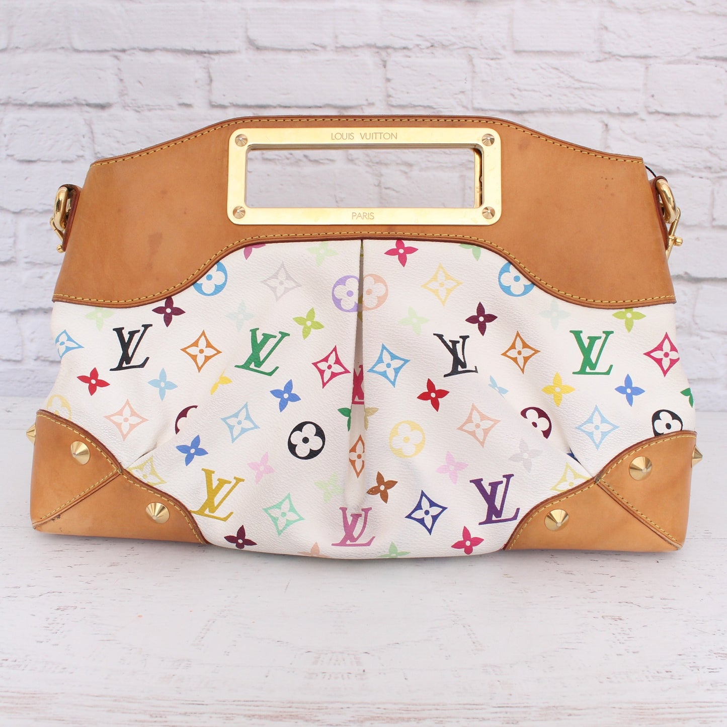 Louis Vuitton Judy MM White Multicolor Shoulder White Handbag Purse A3214