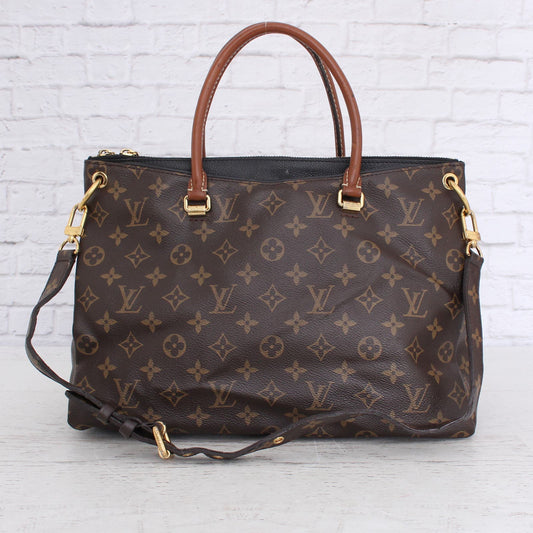 Louis Vuitton Pallas MM Noir Monogram Shoulder Bag Brown Satchel Purse