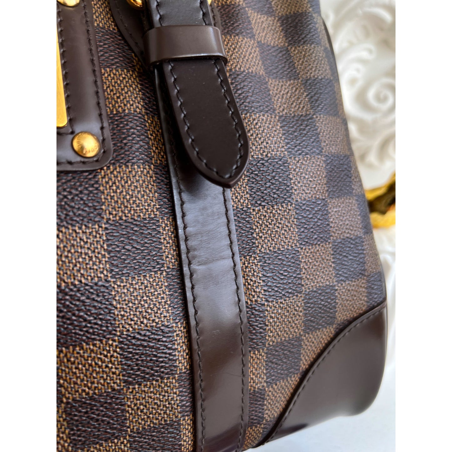 Authentic Louis Vuitton Berkeley Damier Ebene Satchel Handbag B0774