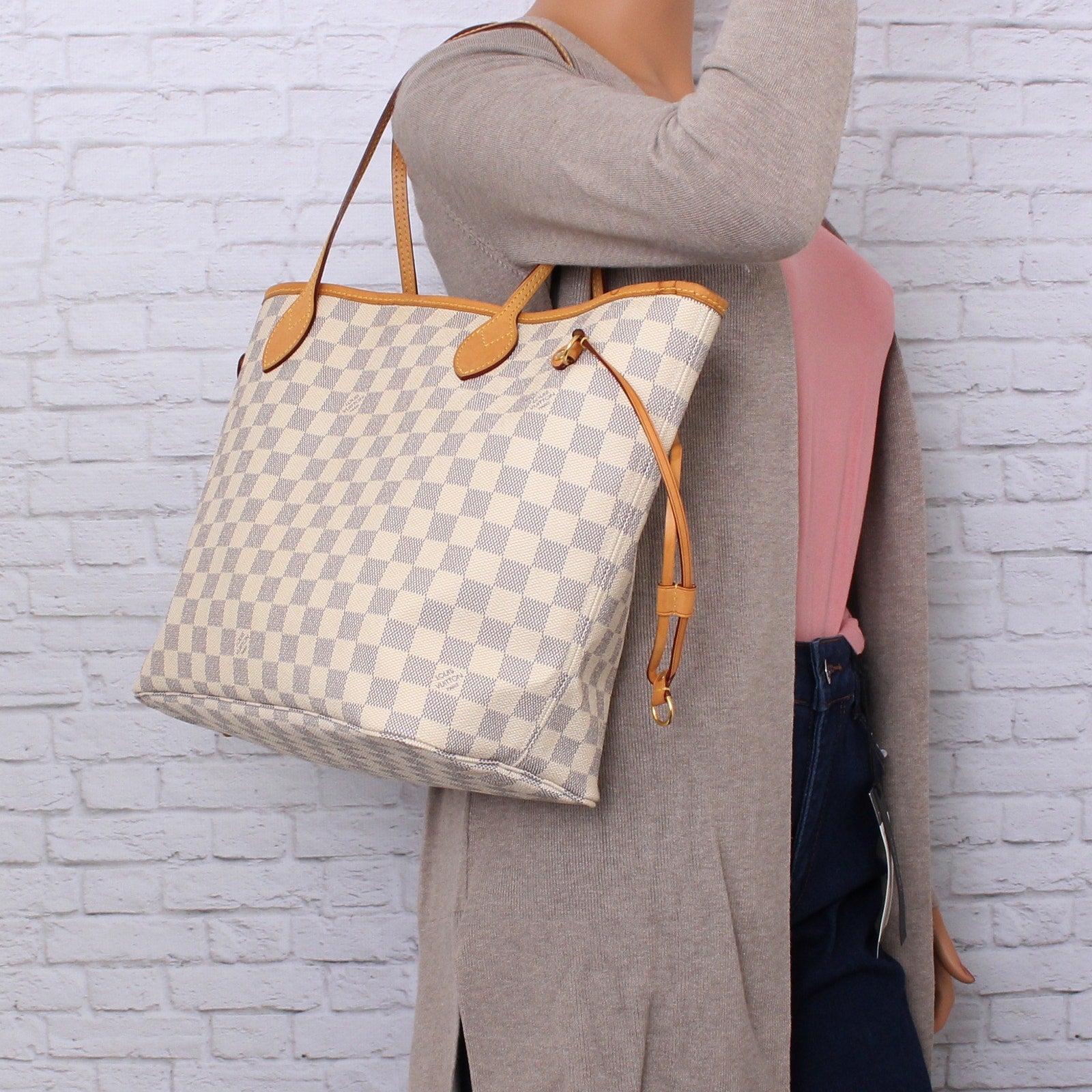 Louis Vuitton Neverfull MM with Pouch Damier Azur Tote White Shoulder brandedmoda