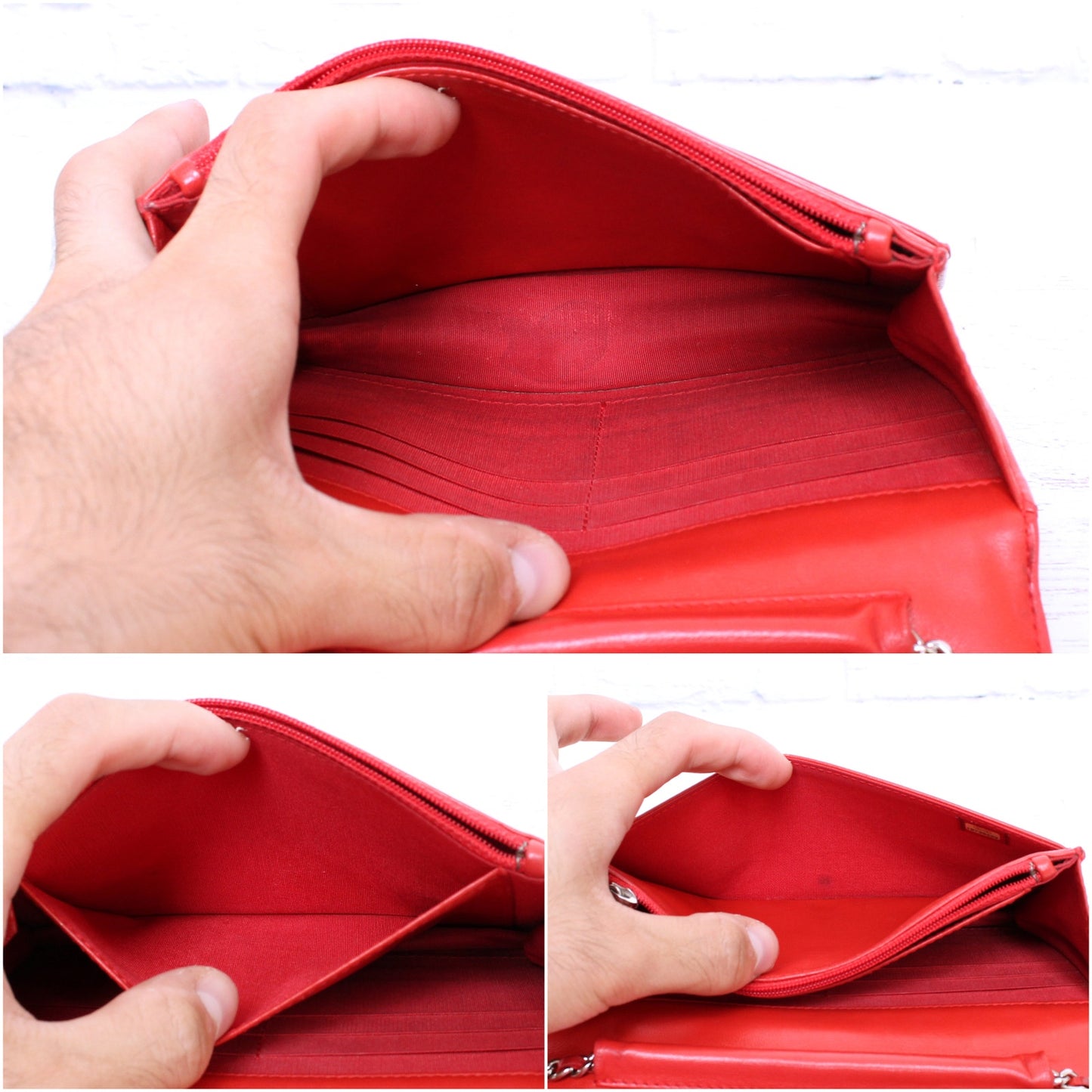 Chanel CC Full Flap Wallet on Chain Red Lambskin Leather Shoulder Handbag A4714