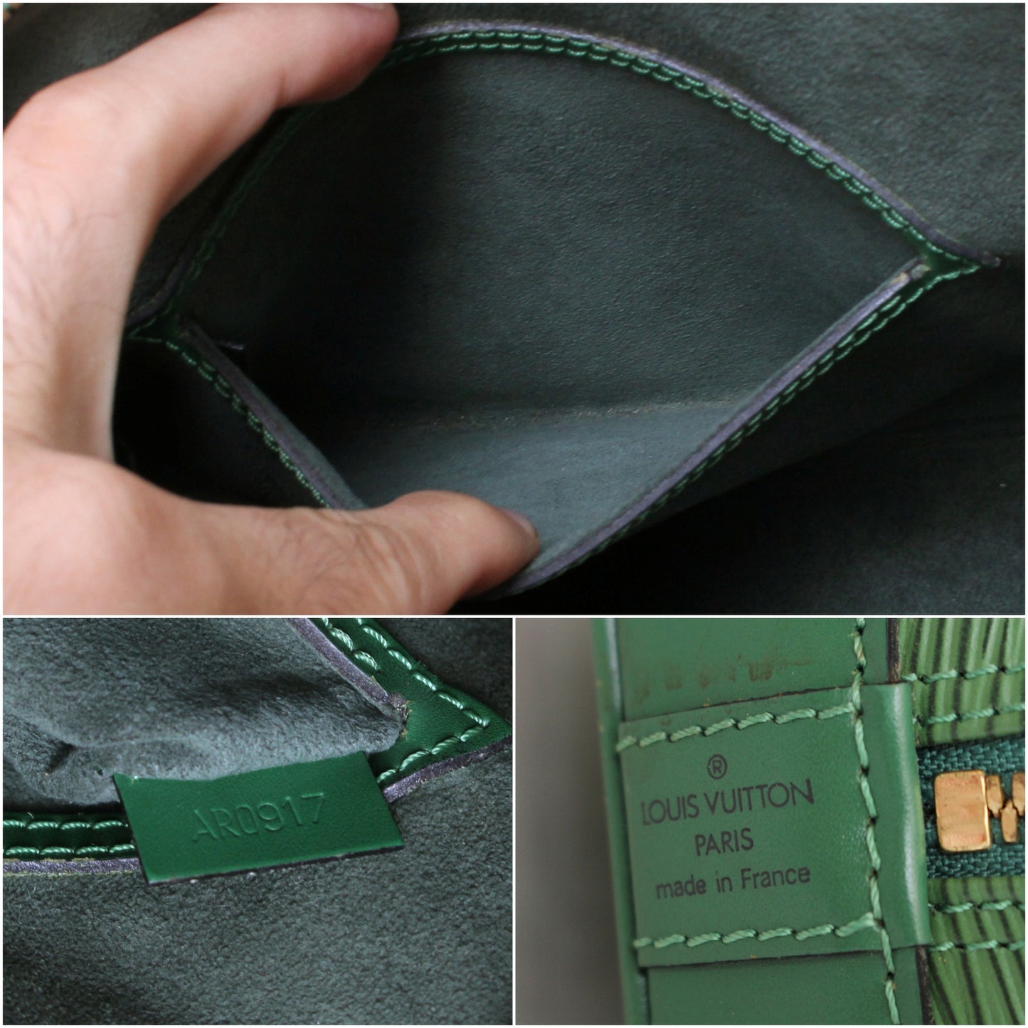 Louis Vuitton Alma MM Green Epi Satchel Leather Handbag Bag Tote Purse A5064