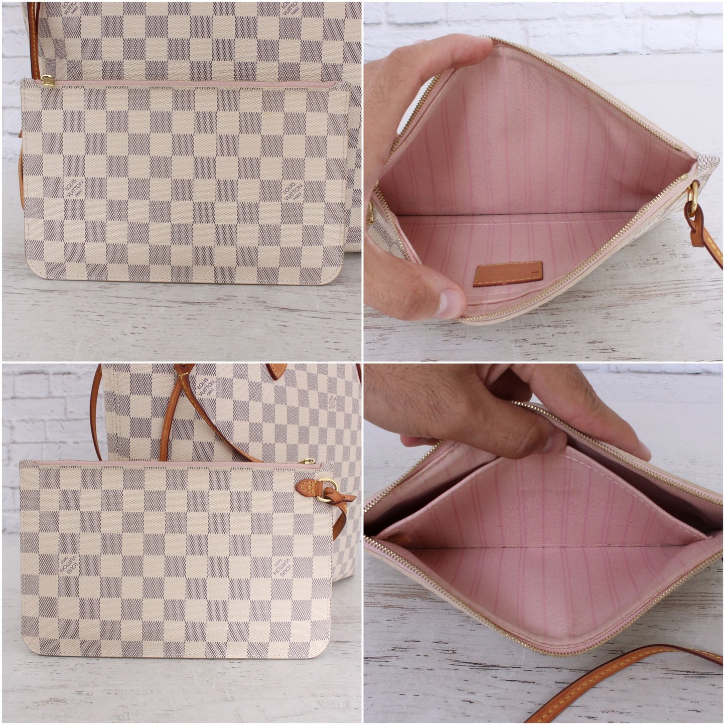 Louis Vuitton Neverfull MM with Pouch Damier Azur Pink