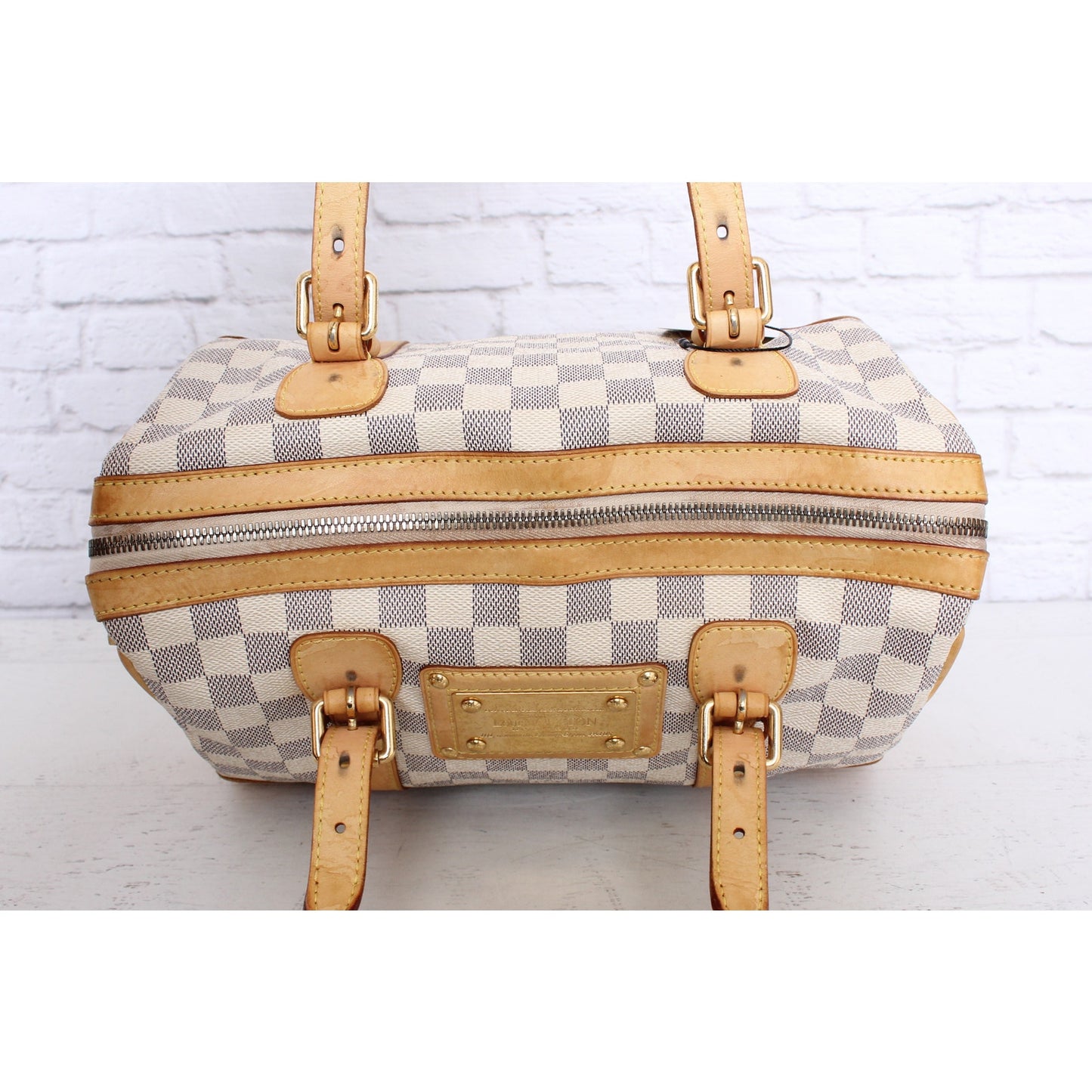 Louis Vuitton Berkeley Damier Azur Tote Shoulder Bag White Boston Duffle A5343