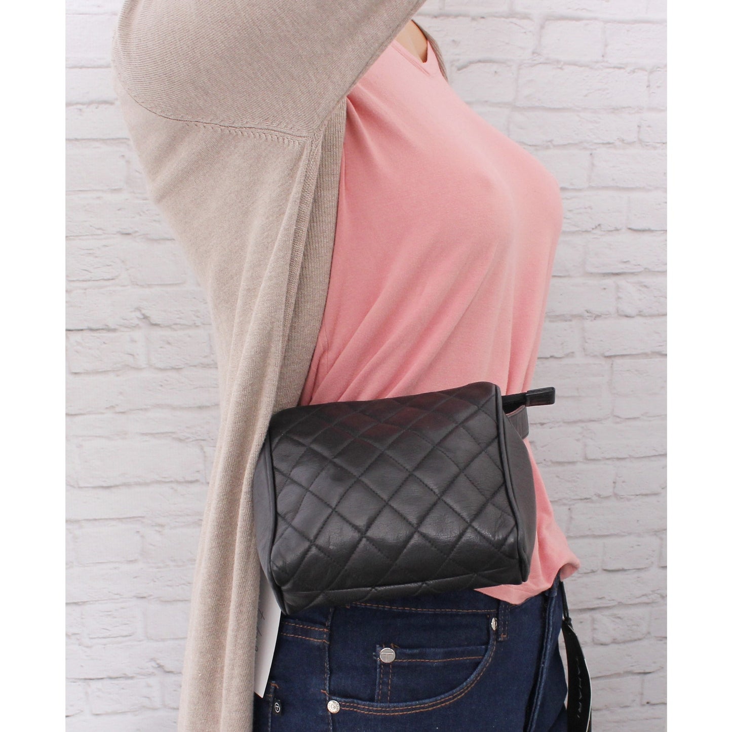 Chanel Mini Waist Clutch Black Lambskin Leather Purse A4847