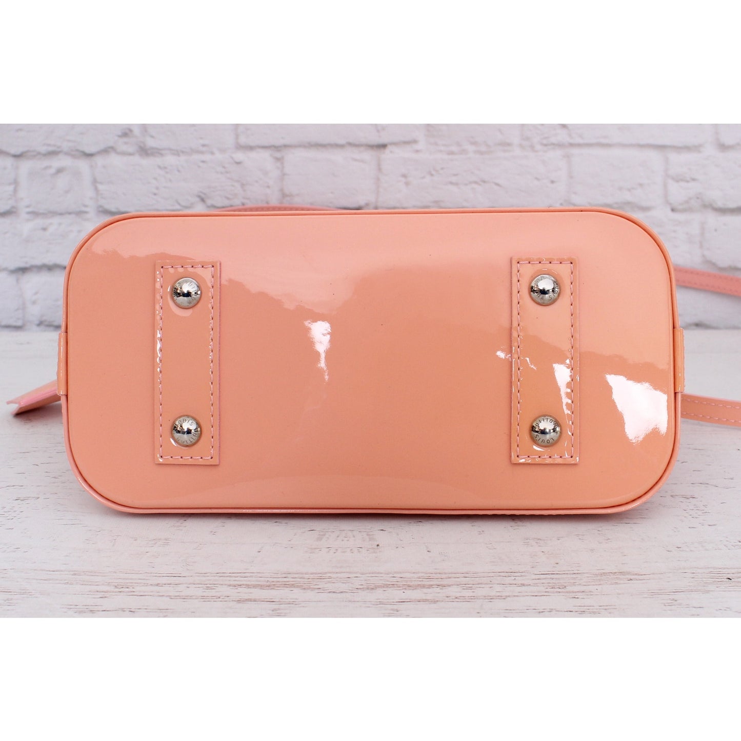 Louis Vuitton Alma BB Jung;e Dots Pink Vernis Crossbody Satchel Handbag A5535