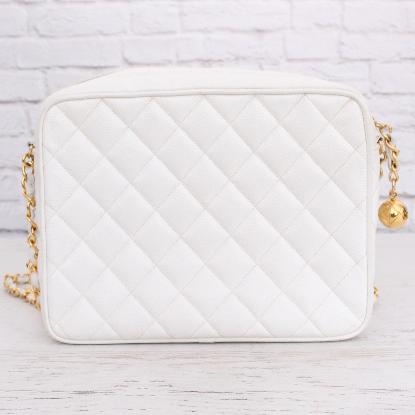 Chanel CC Camera Bag White Caviar Leather Shoulder Handbag A4730