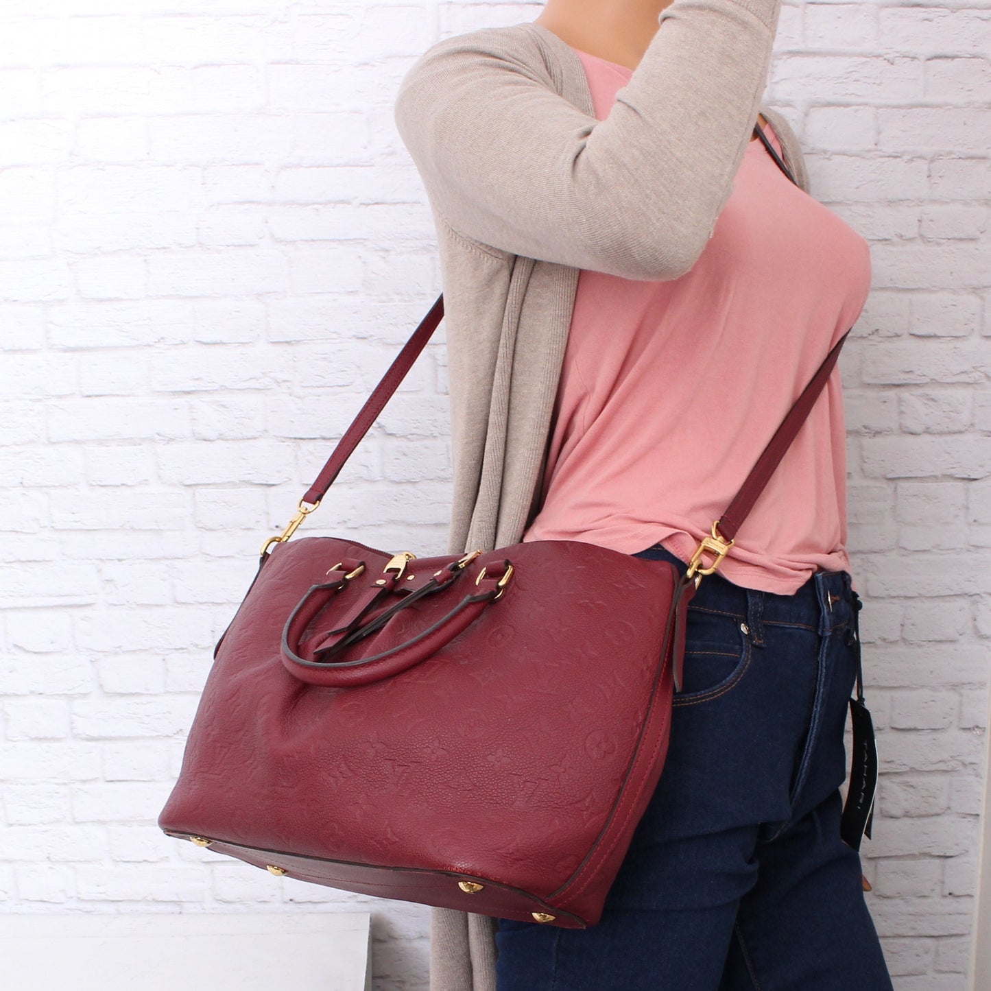 Louis Vuitton Mazarine MM Crossbody Purple Empreinte Satchel Handbag Purse A3689