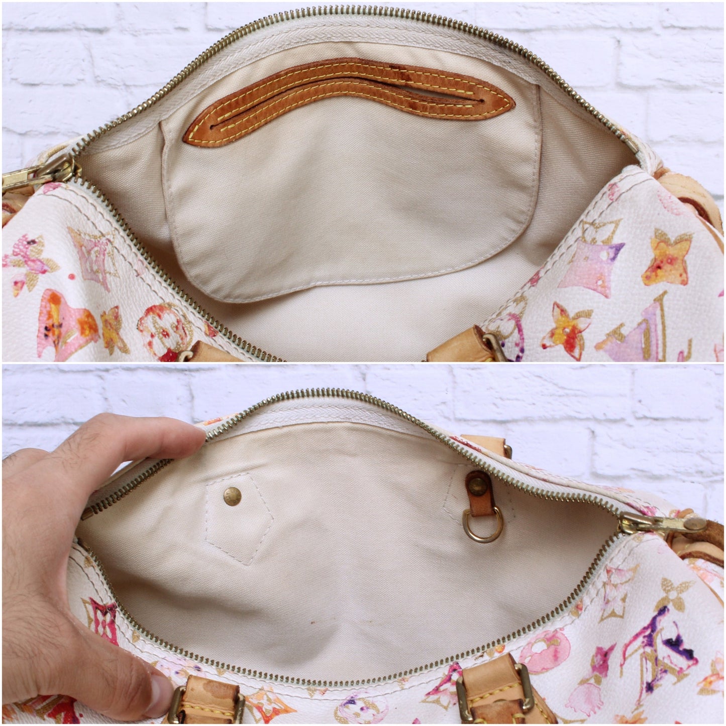 Louis Vuitton Speedy 30 Watercolor Aquarelle Monogram White Satchel Purse A5029