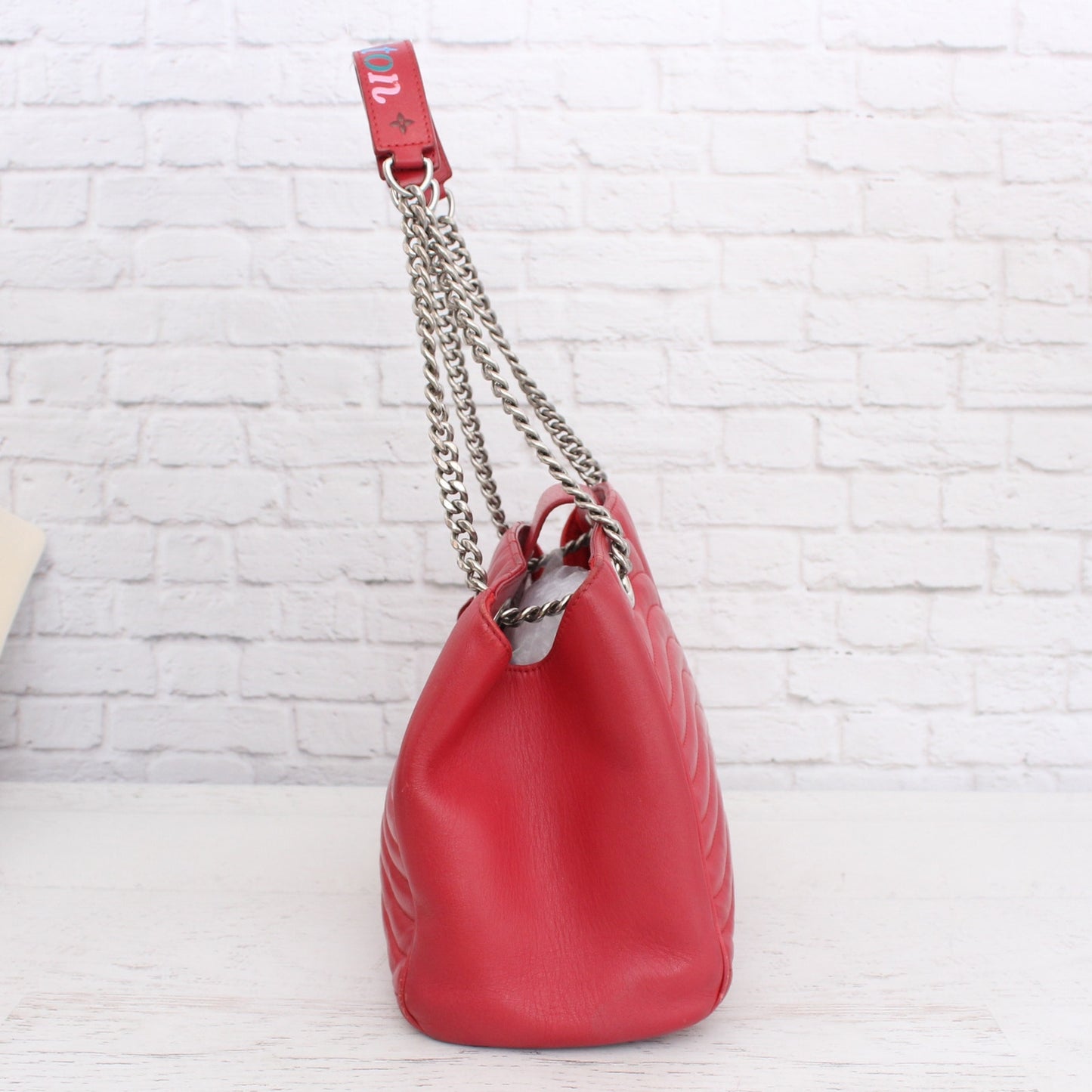 Louis Vuitton New Wave Chain Tote Red Leather Shoulder Purse A4057